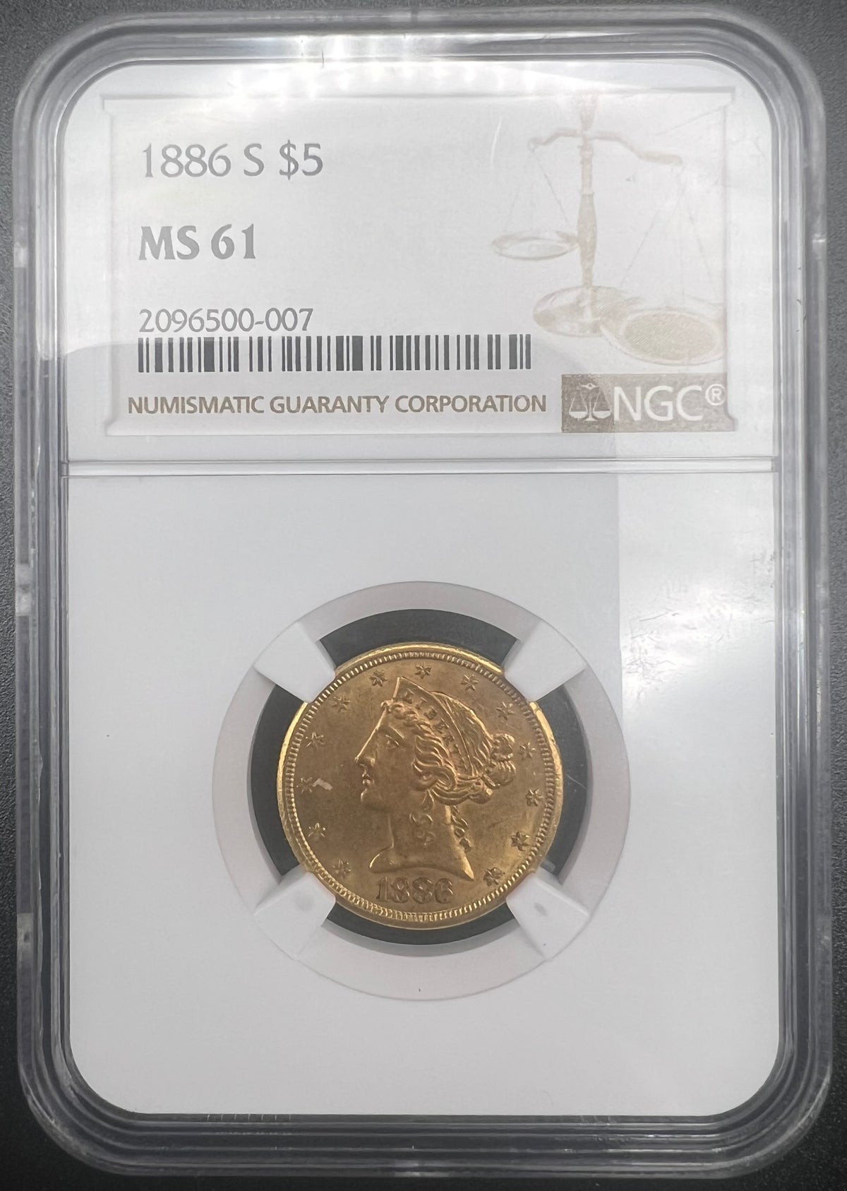 1886-S $5 NGC MS61