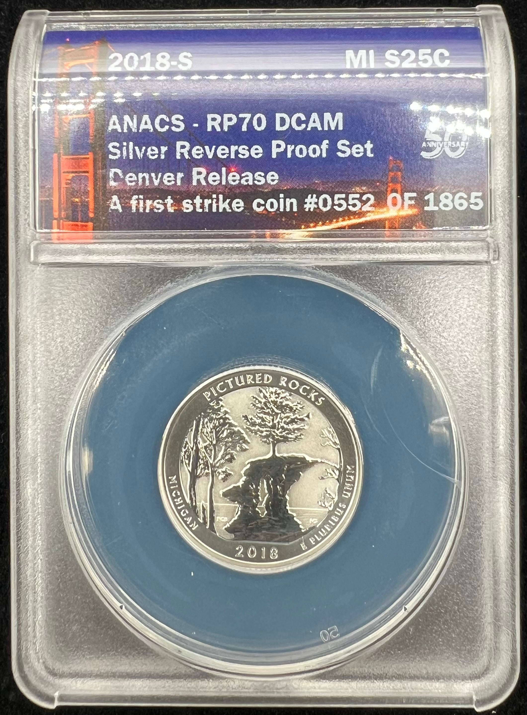 2018-S Silver RP70 DCAM Michigan Denver Release First Strike Reverse Proof ANACS