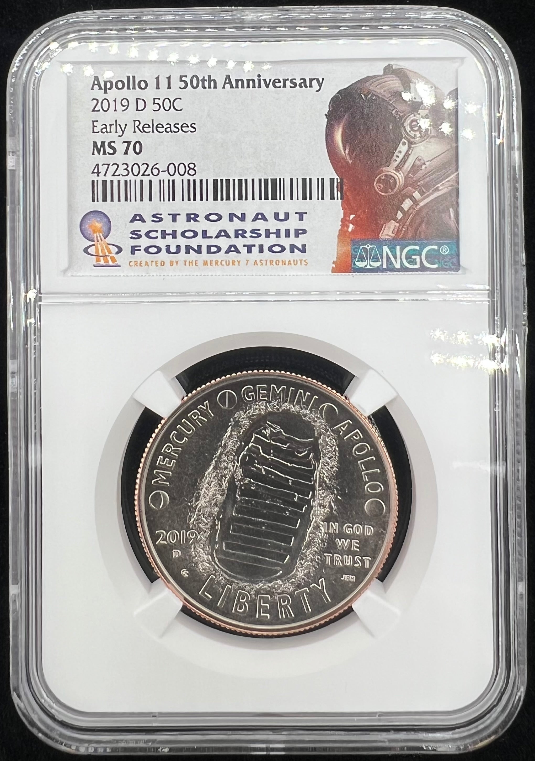 2019-D MS70 Apollo 11 50th Anniversary Concave Astronaut Kennedy Half Dollar NGC