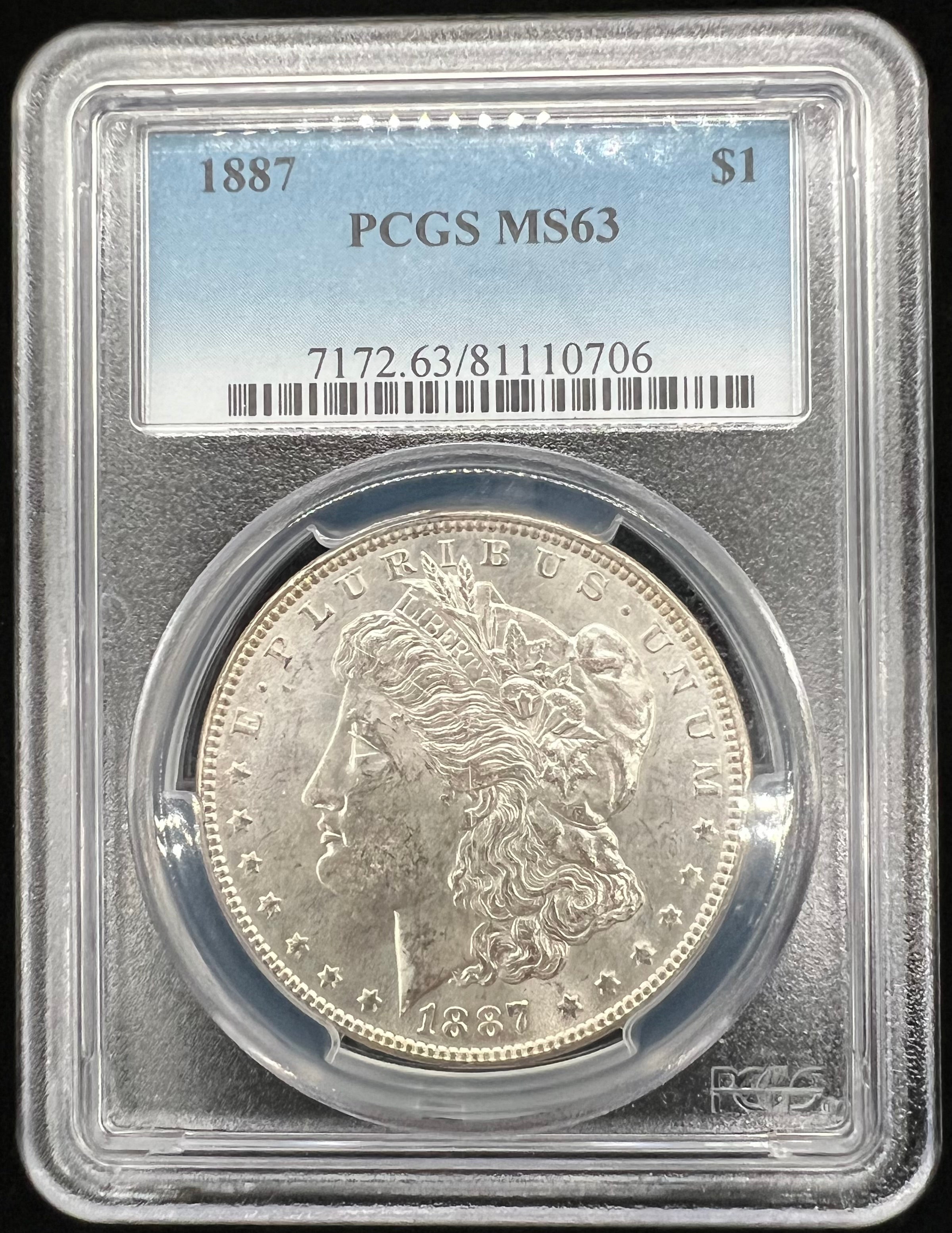 1887 MS63 Morgan Silver Dollar PCGS