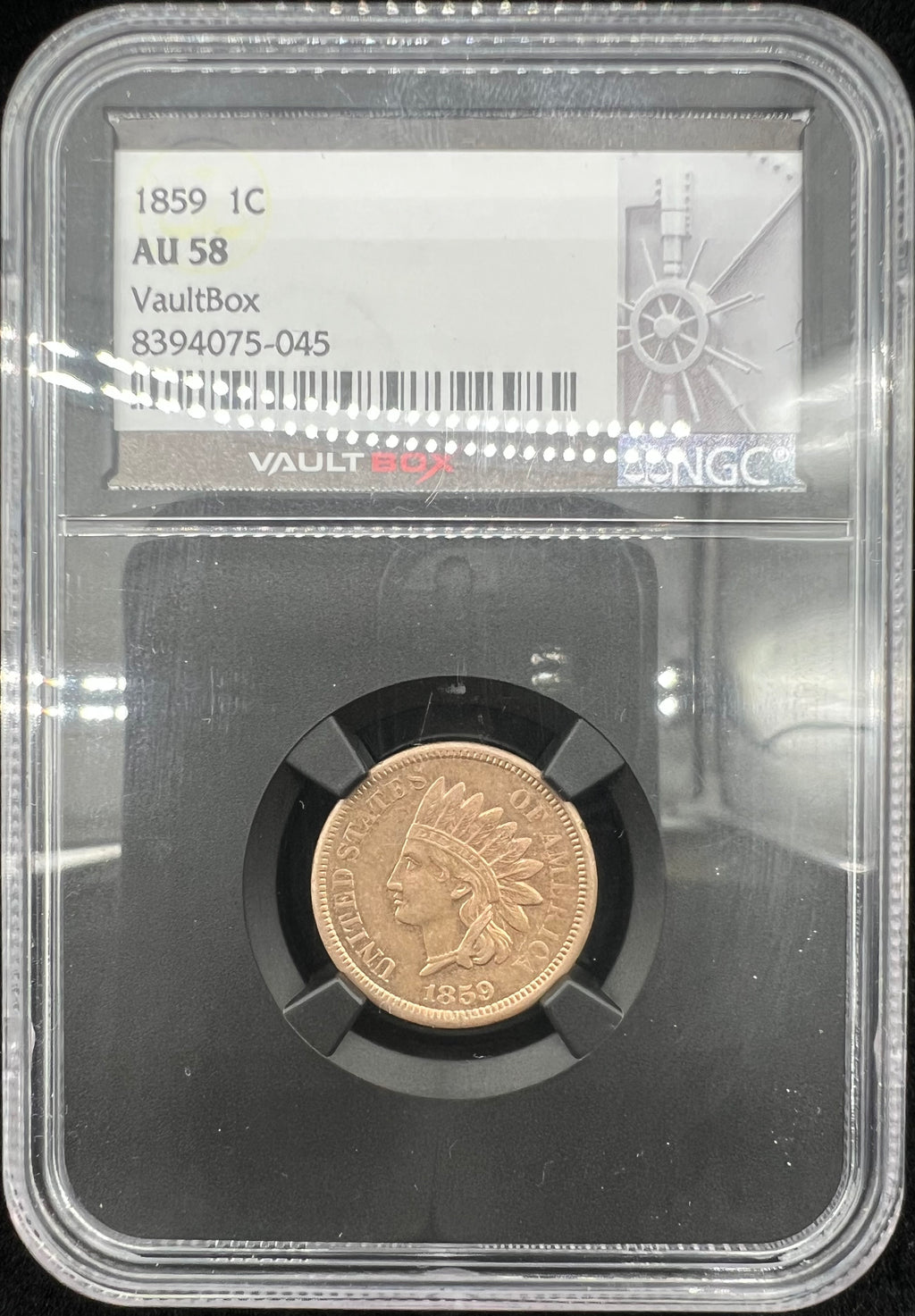 1859 AU58 Indian Head Cent NGC Black Core