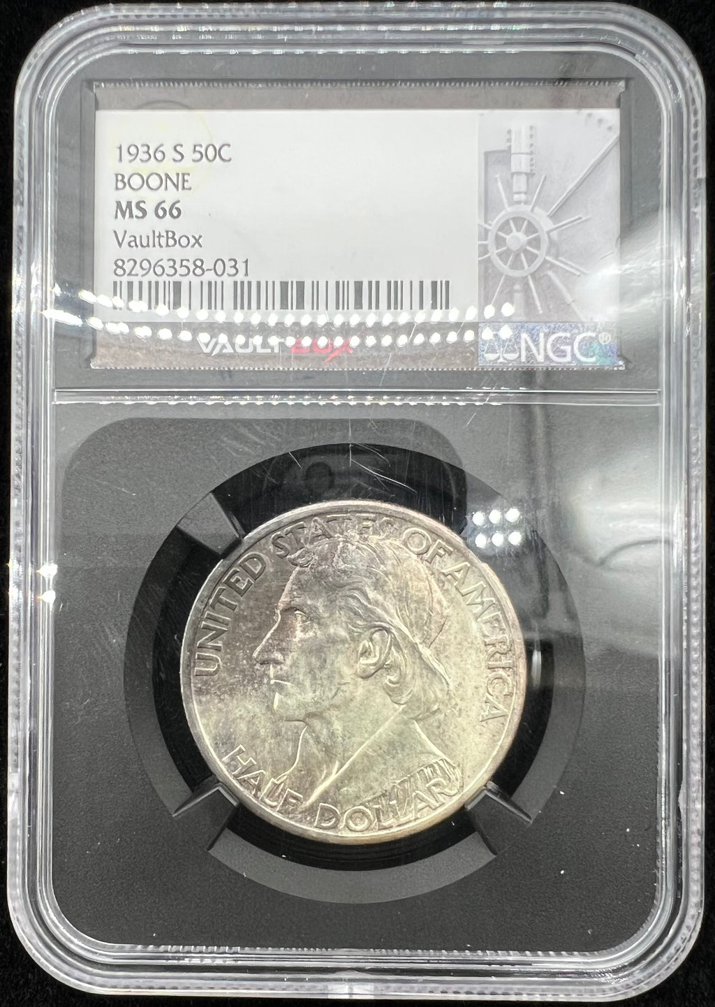 1936-S MS66 Boone Commemorative Half Dollar NGC Black Core