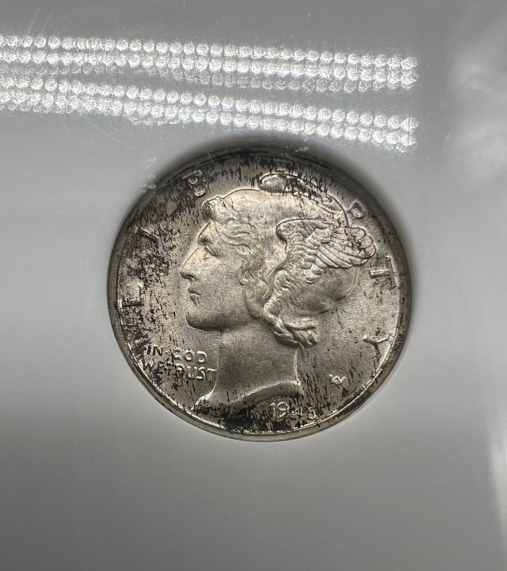 1945-D MS67 NGC Fatty Holder Colorful Mercury Dime