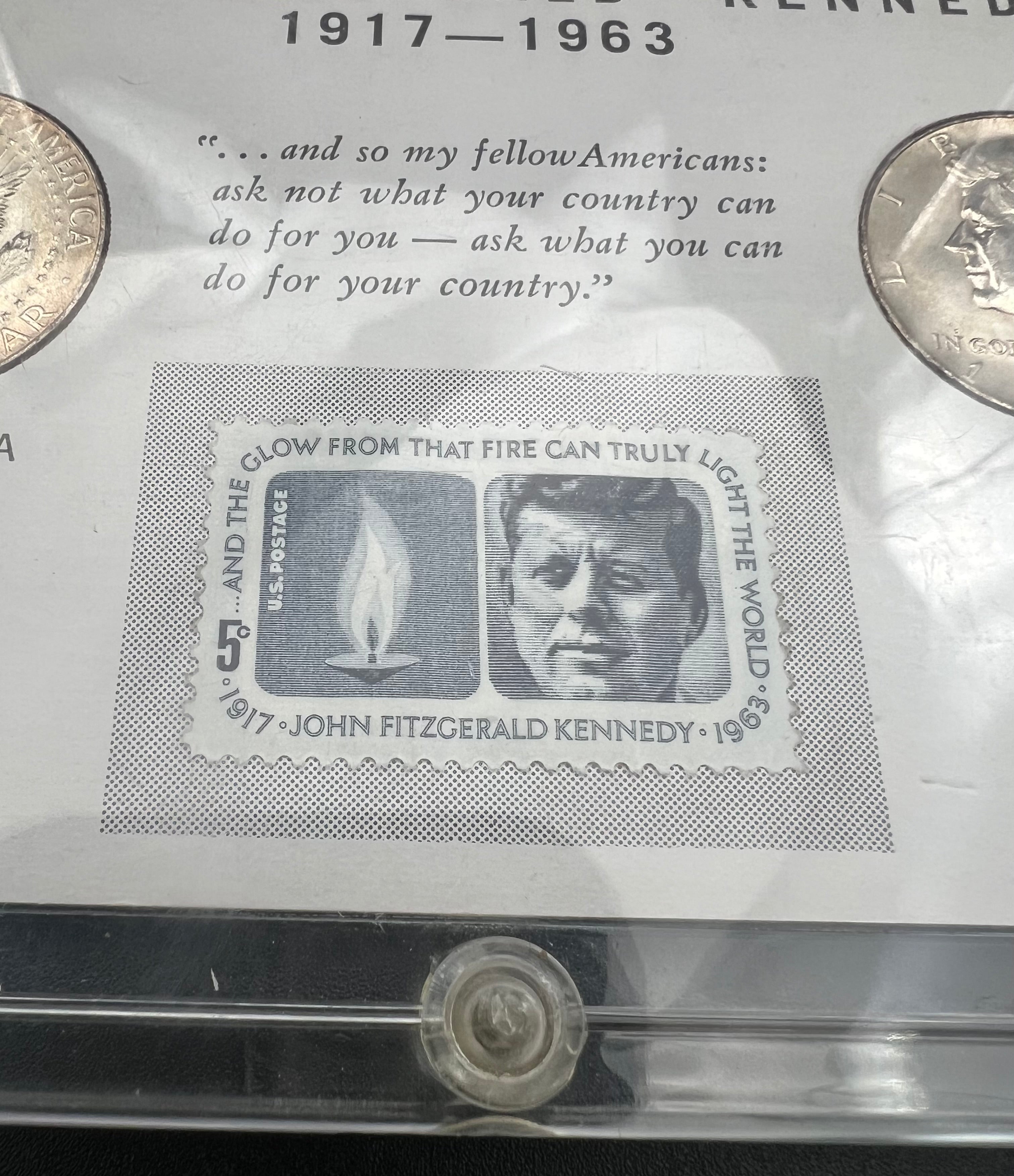 90% Silver 1964 Kennedy Half Dollar  Philadelphia & Denver Set With Stamp