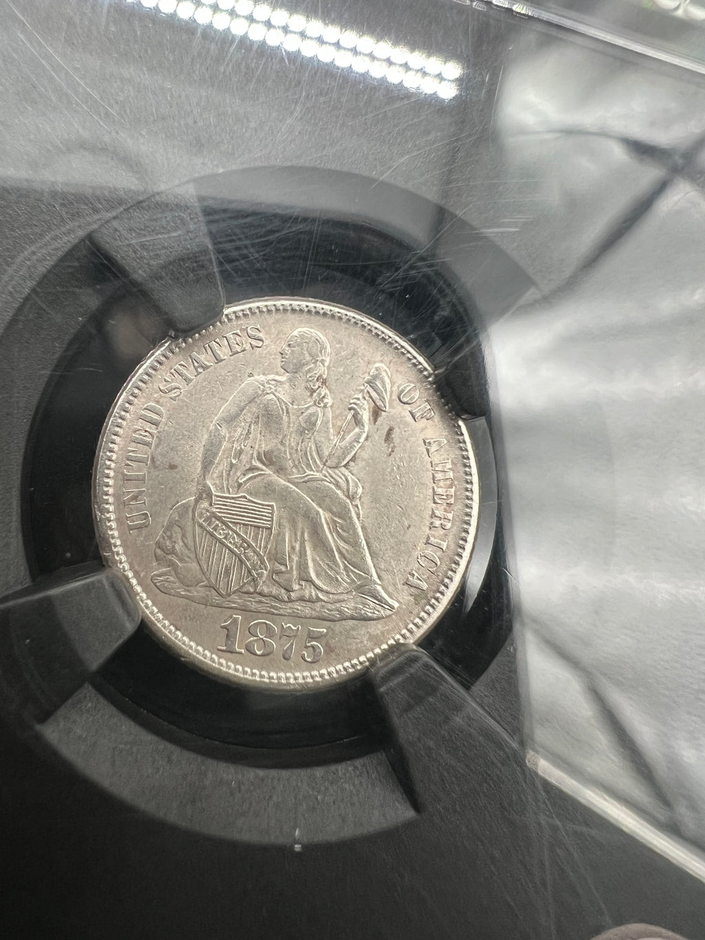 1875-CC MS61 Seated Liberty Dime Mintmark Above Bow NGC Black Core