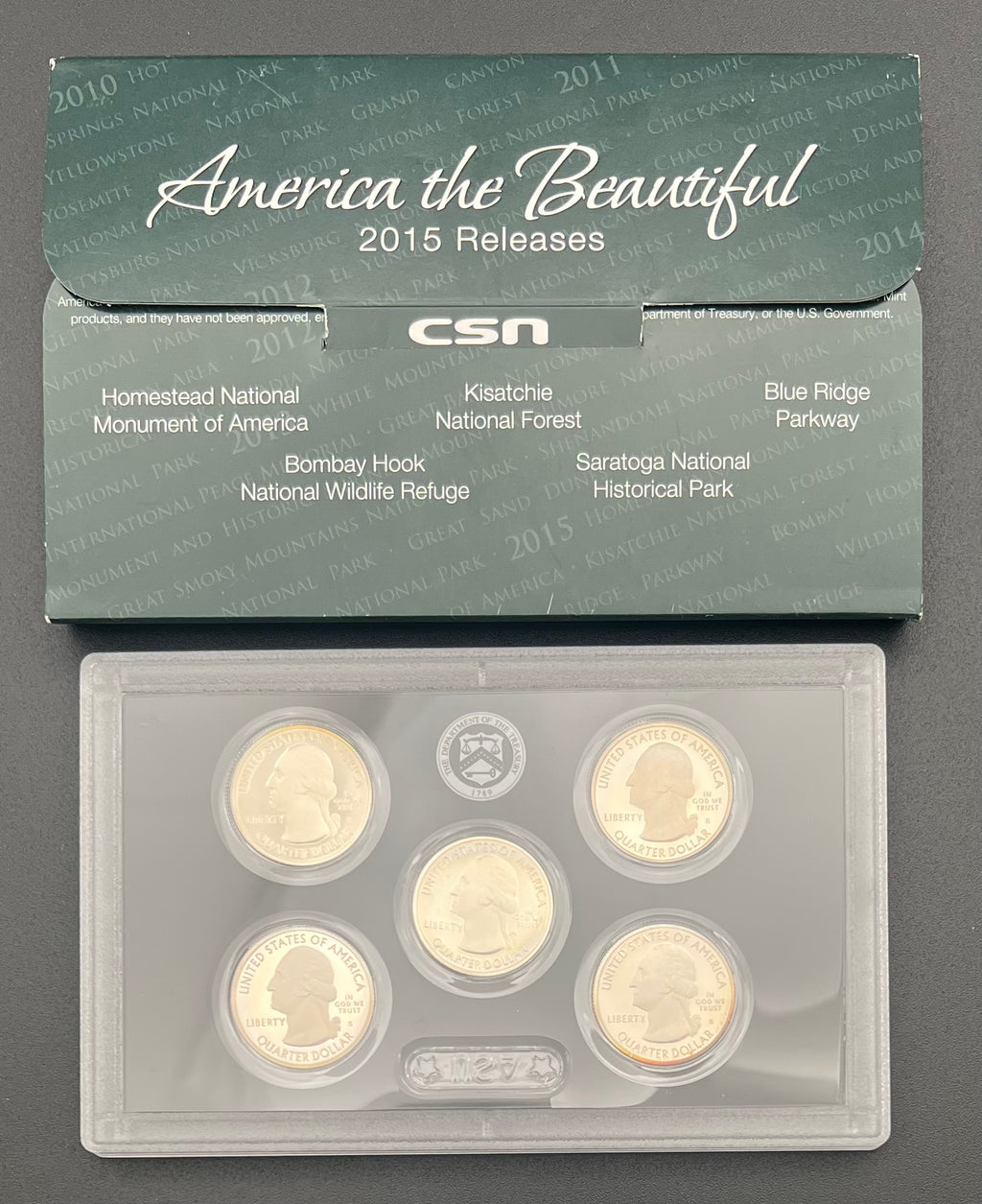 90% Silver 2015 America The Beautiful Proof Silver Quarter Set Third Party Packaging