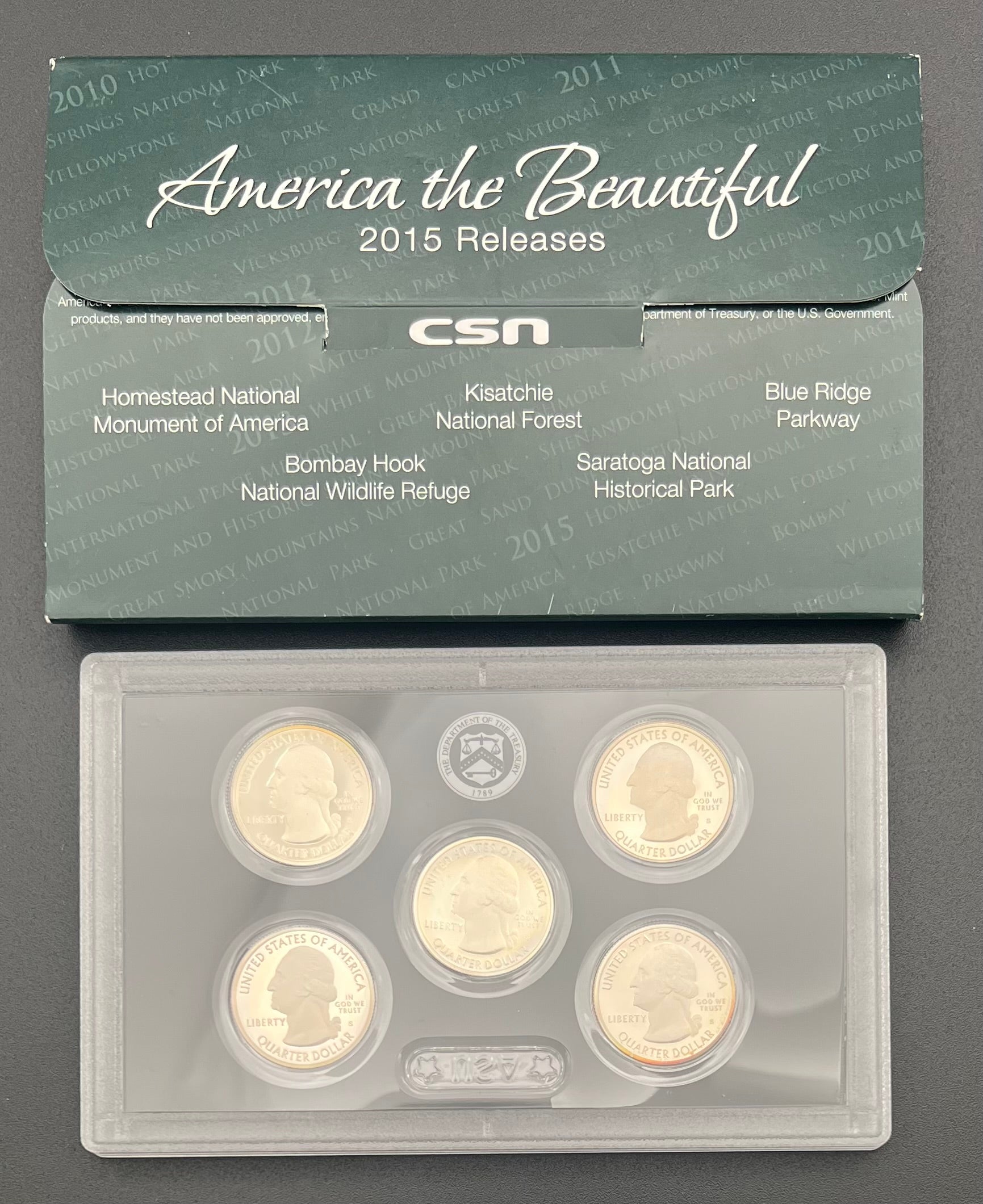 90% Silver 2015 America The Beautiful Proof Silver Quarter Set Third Party Packaging