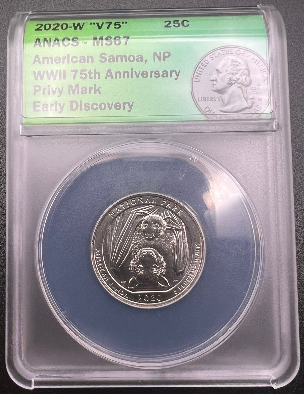 2020-W MS67 American Samoa V75 Westpoint Quarter ANACS Early Discovery