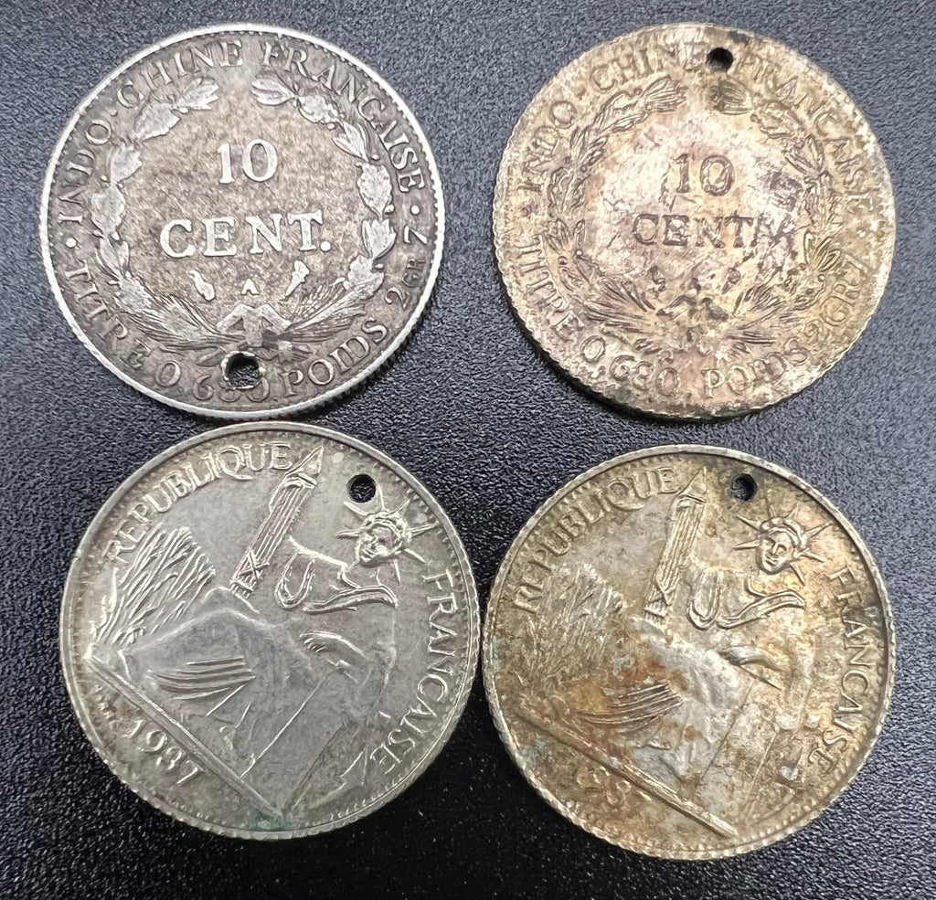 Lot of 4 French Indo China 10 Cents 68% Silver