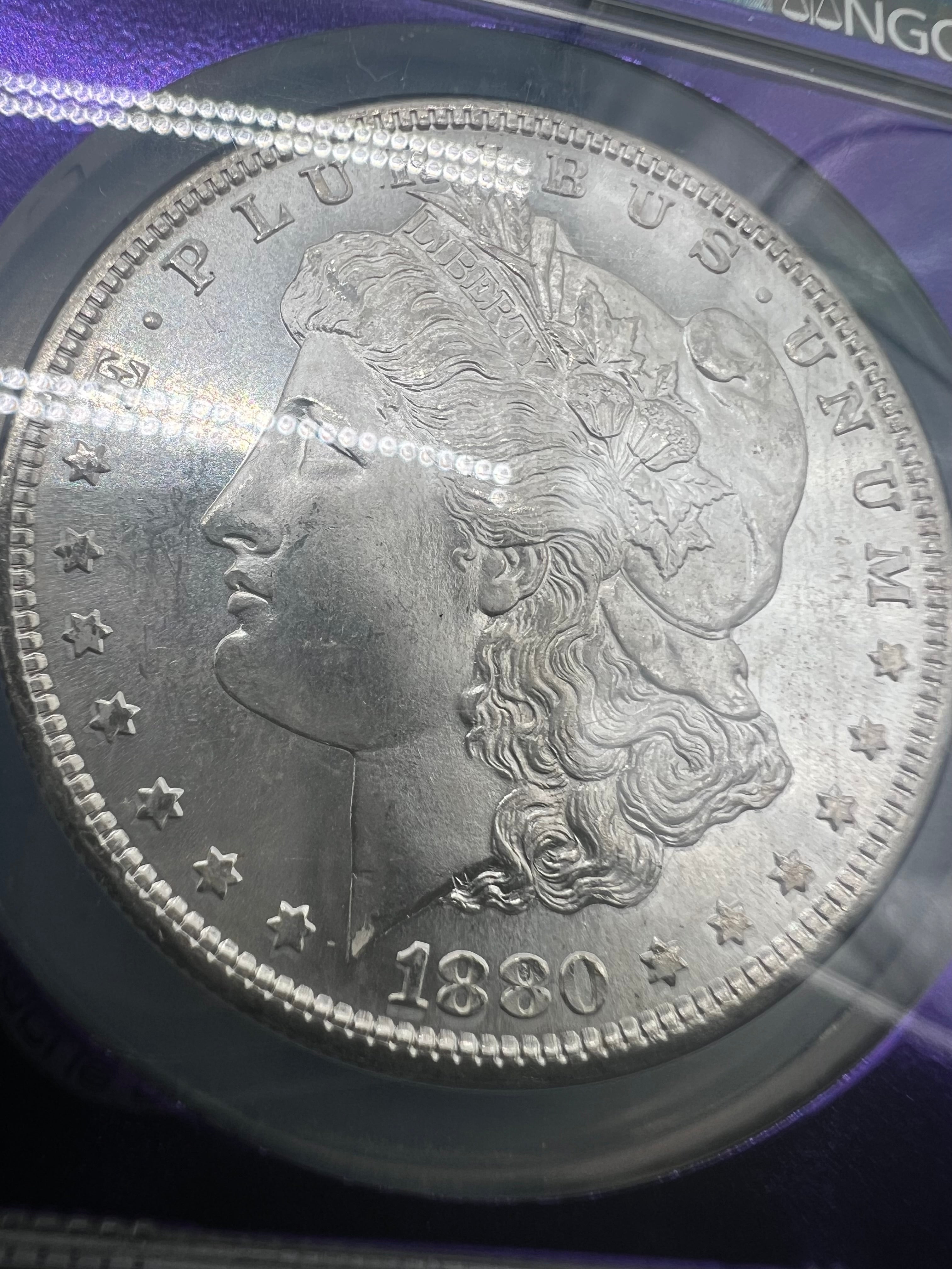 1880/79-S MS66+ CAC Top 100 Vam-8 Medium S Morgan Dollar NGC Purple Core