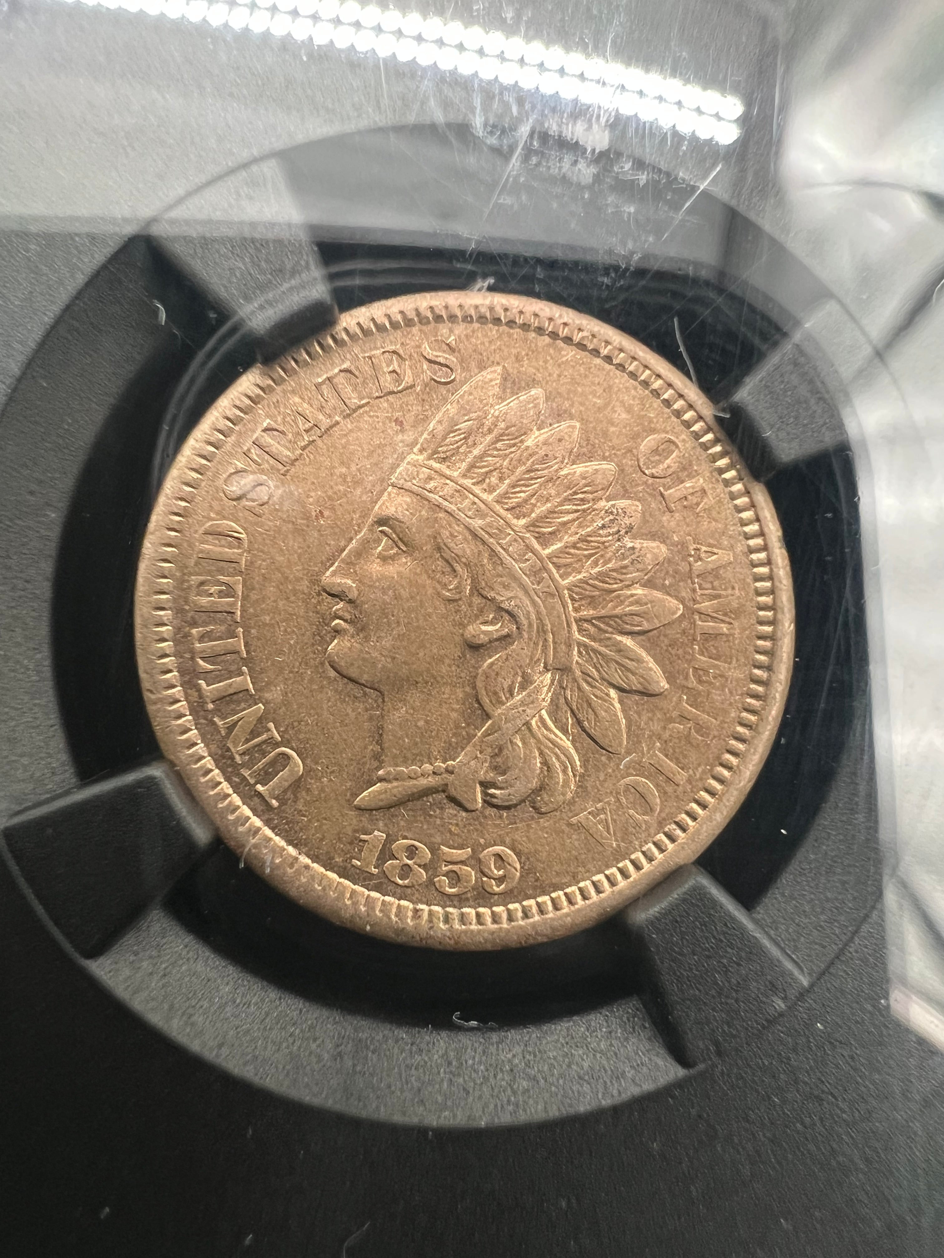 1859 AU58 Indian Head Cent NGC Black Core