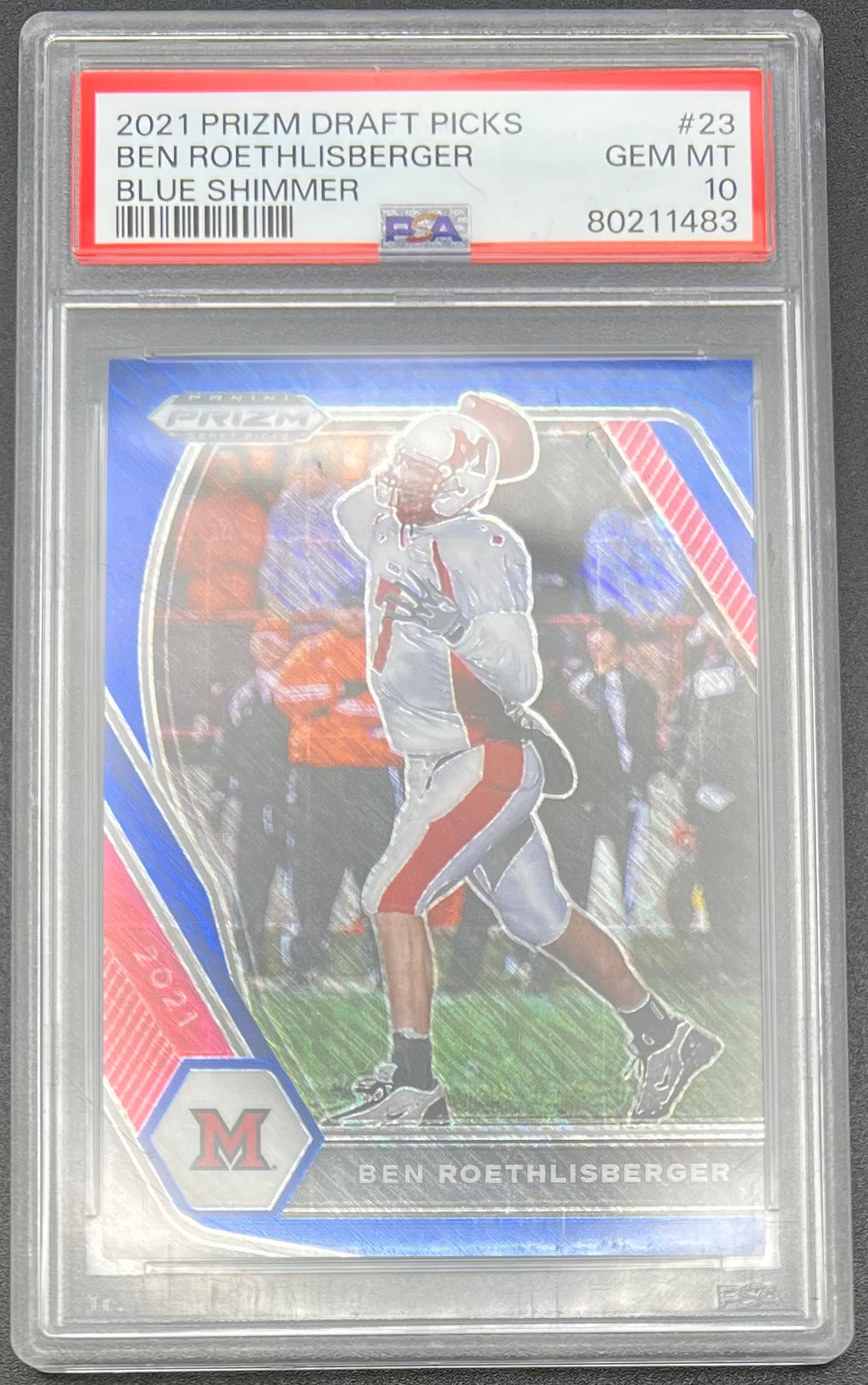 2021 Prizm Draft Picks Ben Roethlisberger #23 Blue Shimmer PSA10 Numbered 04/13