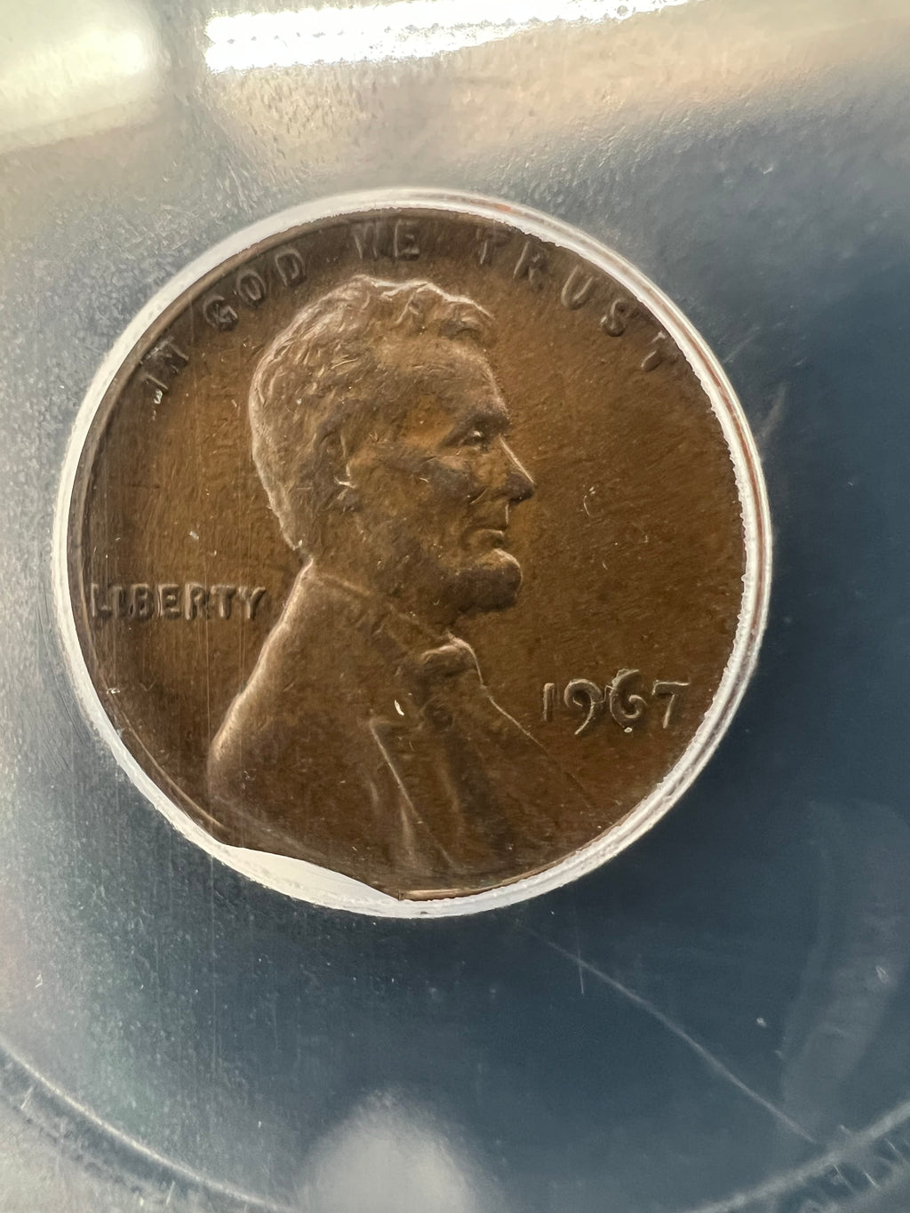 Mint Error 1967 AU58 Clipped Lincoln Cent ICG