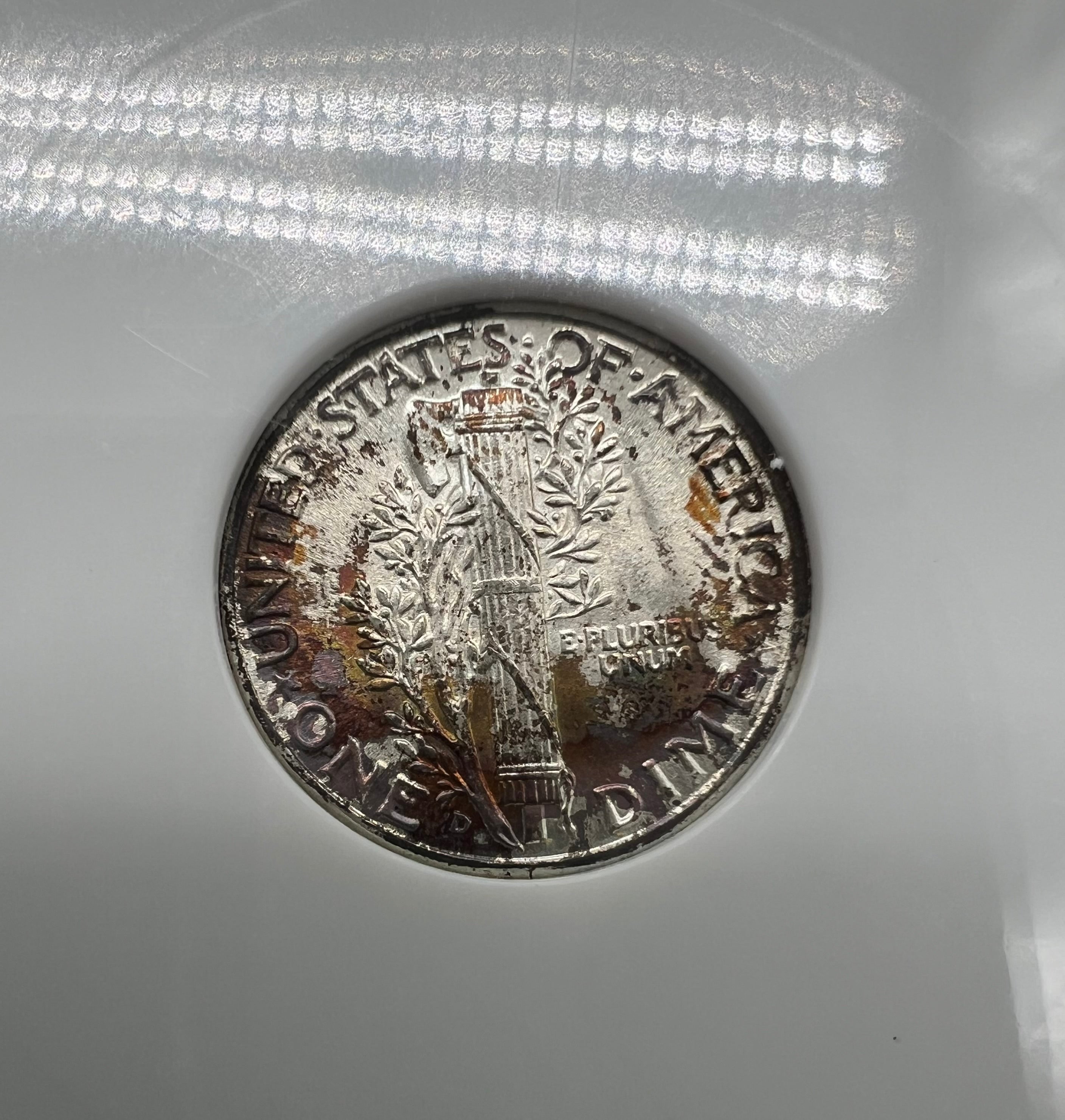 1945-D MS67 NGC Fatty Holder Colorful Mercury Dime