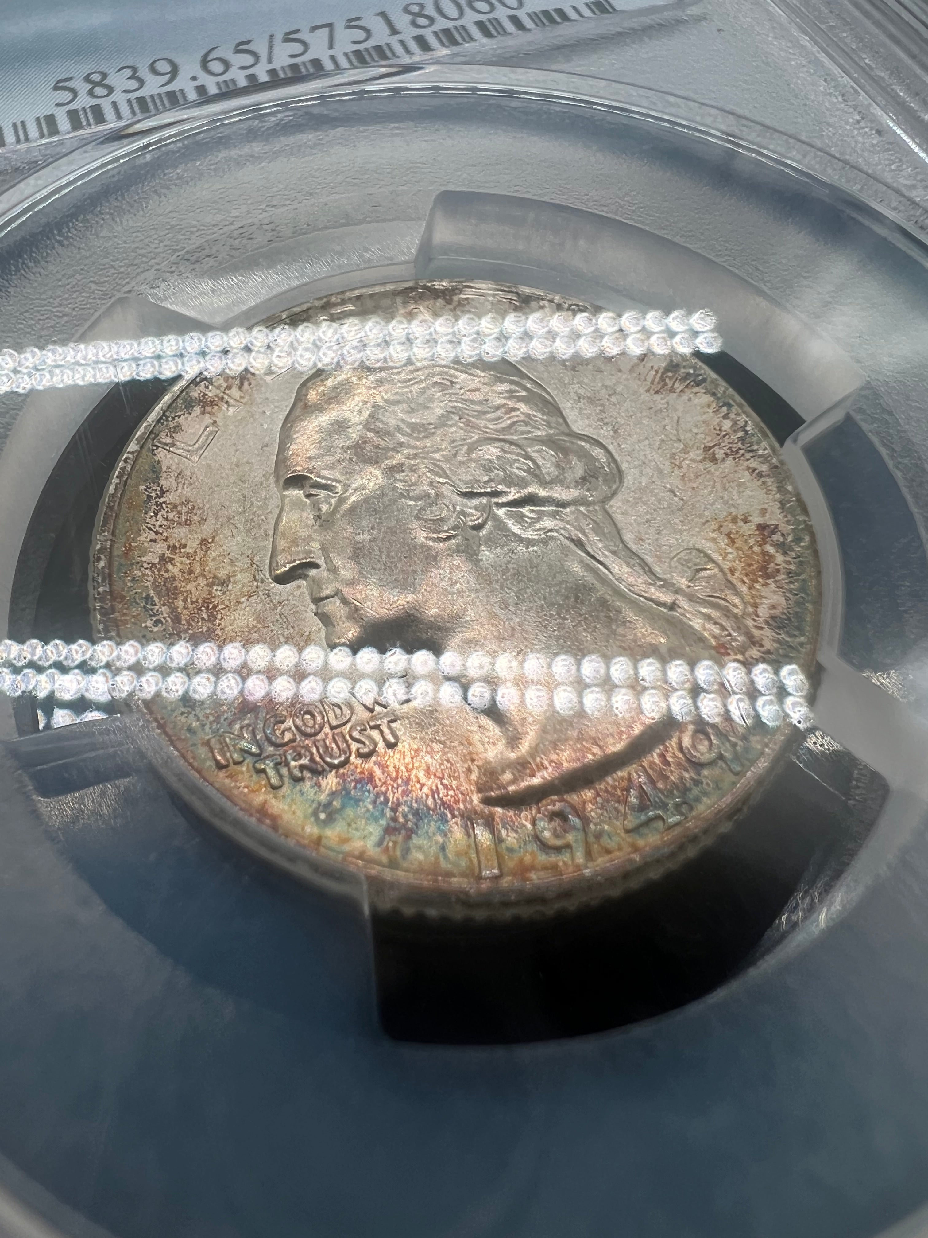 1945 MS65 Washington Quarter PCGS Toning
