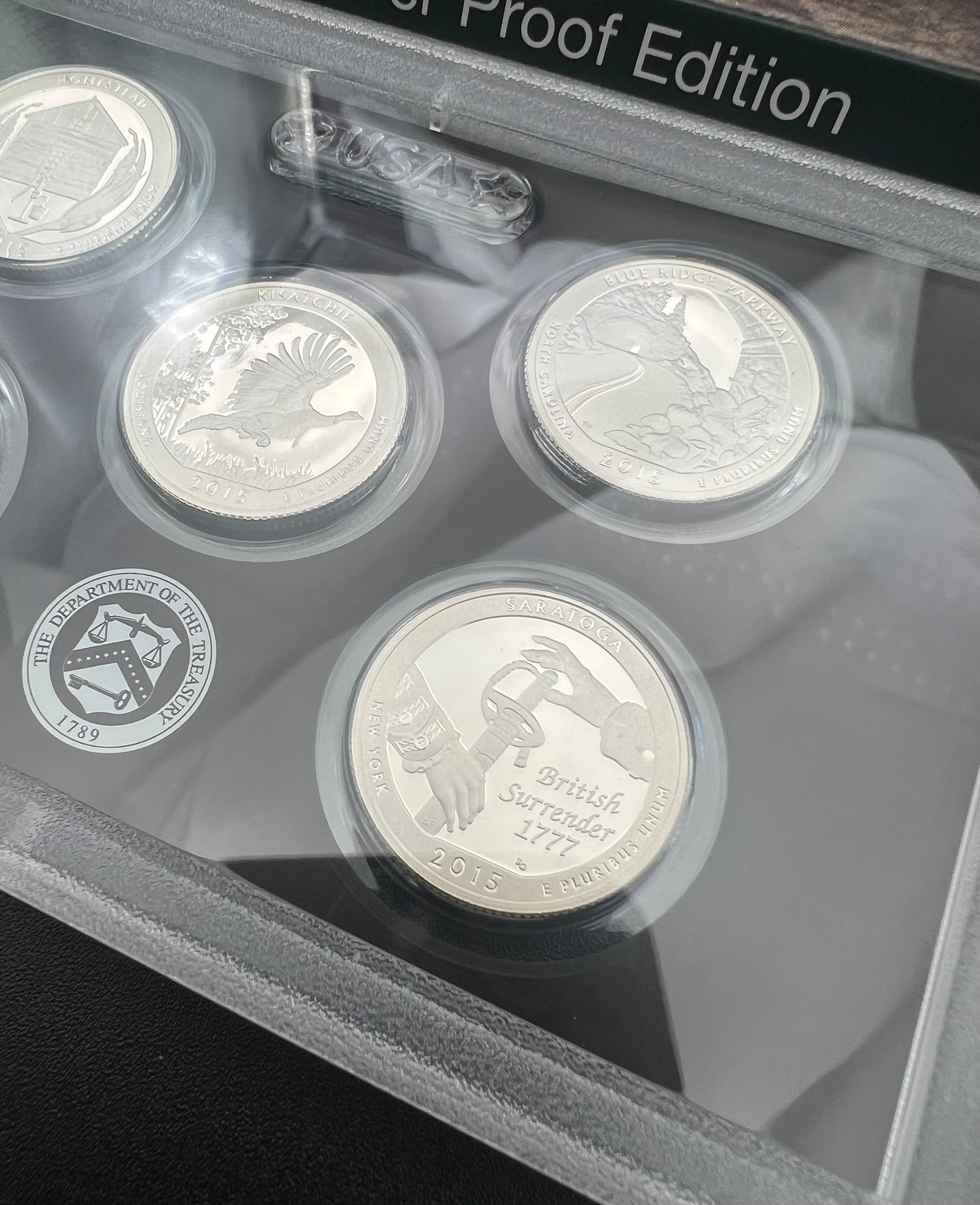 90% Silver 2015 America The Beautiful Proof Silver Quarter Set Third Party Packaging