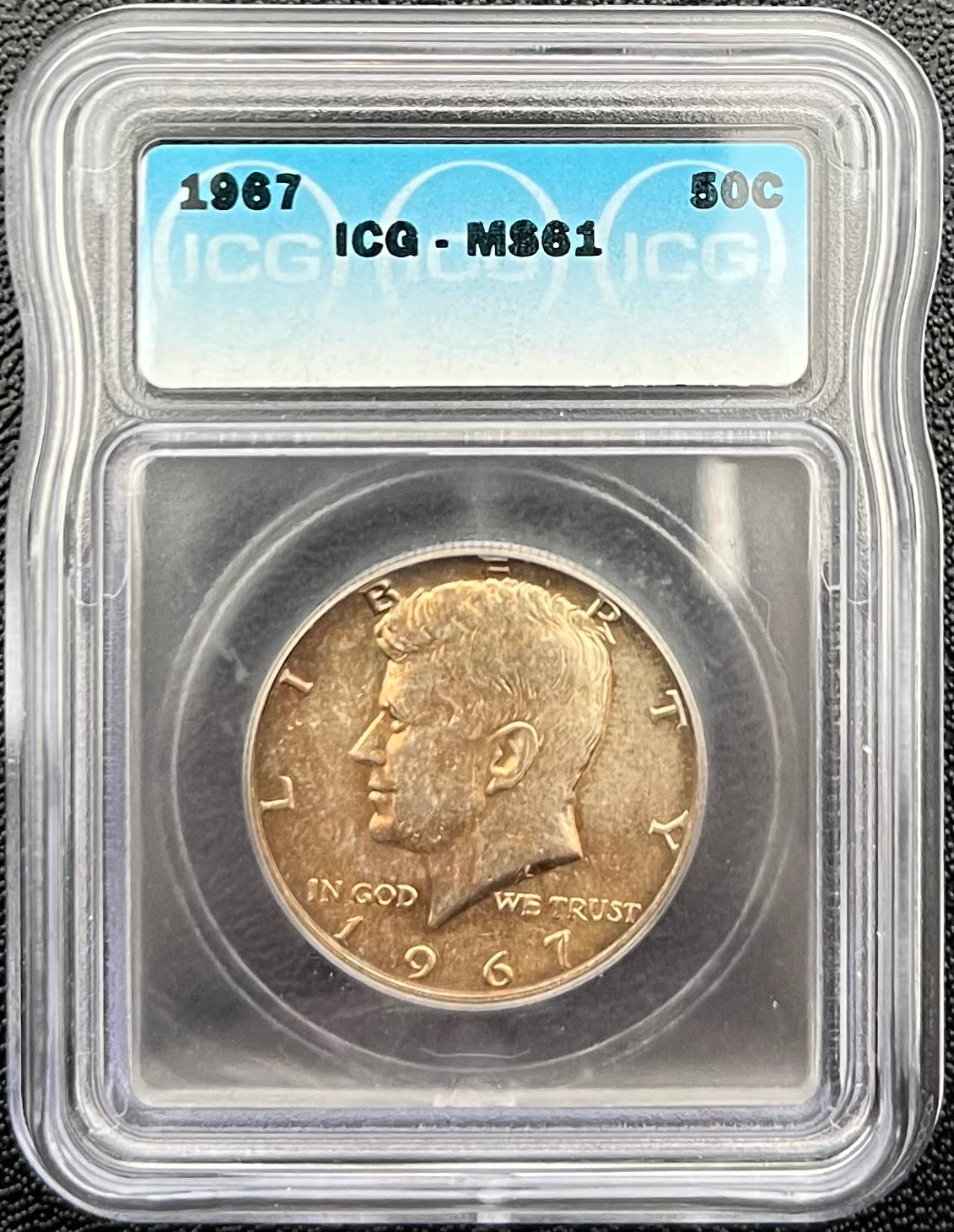 1967 MS61 Colorful Toner Kennedy Half Dollar ICG