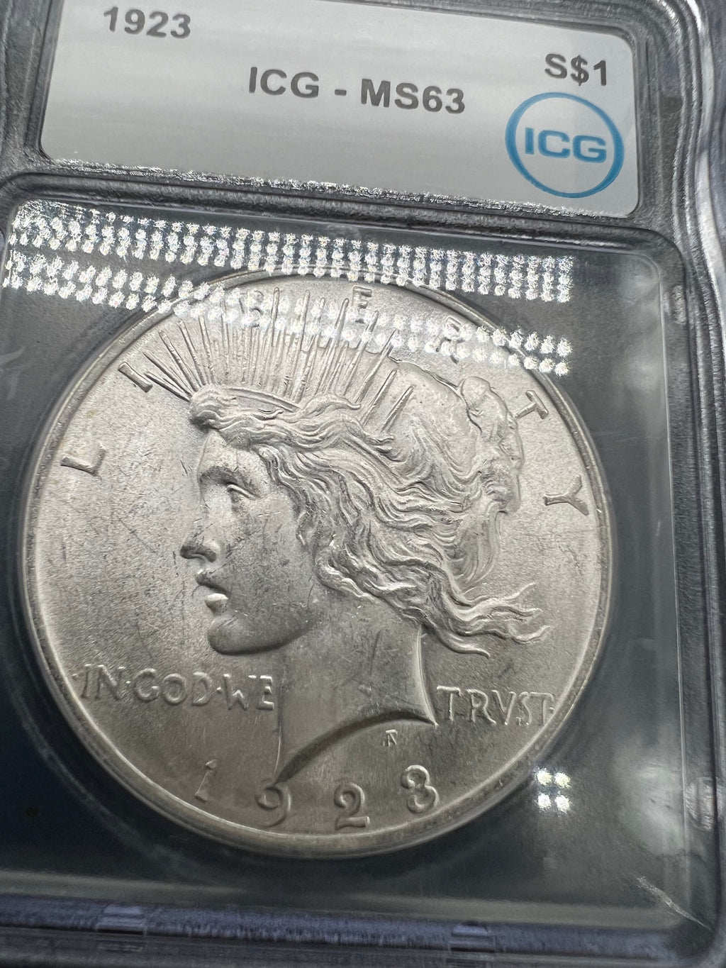 1923 MS63 Peace Silver Dollar ICG