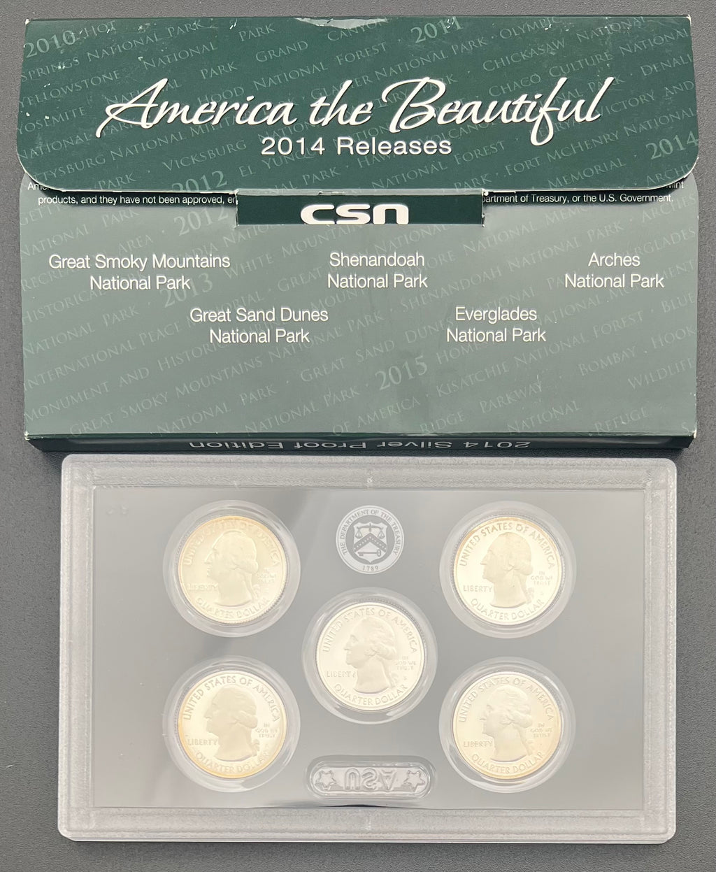 90% Silver 2014 America The Beautiful Proof Silver Quarter Set Third Party Packaging