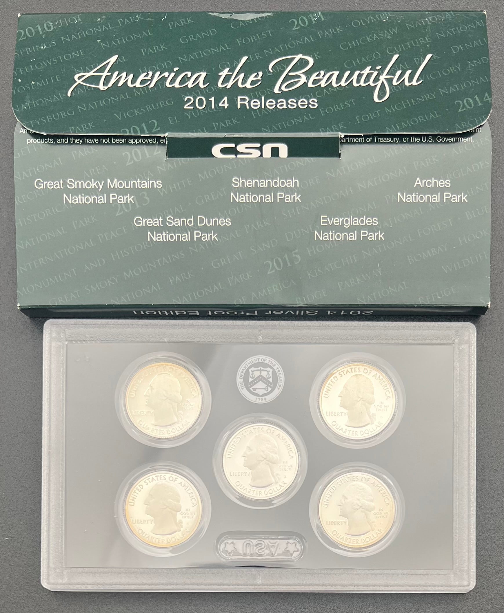 90% Silver 2014 America The Beautiful Proof Silver Quarter Set Third Party Packaging