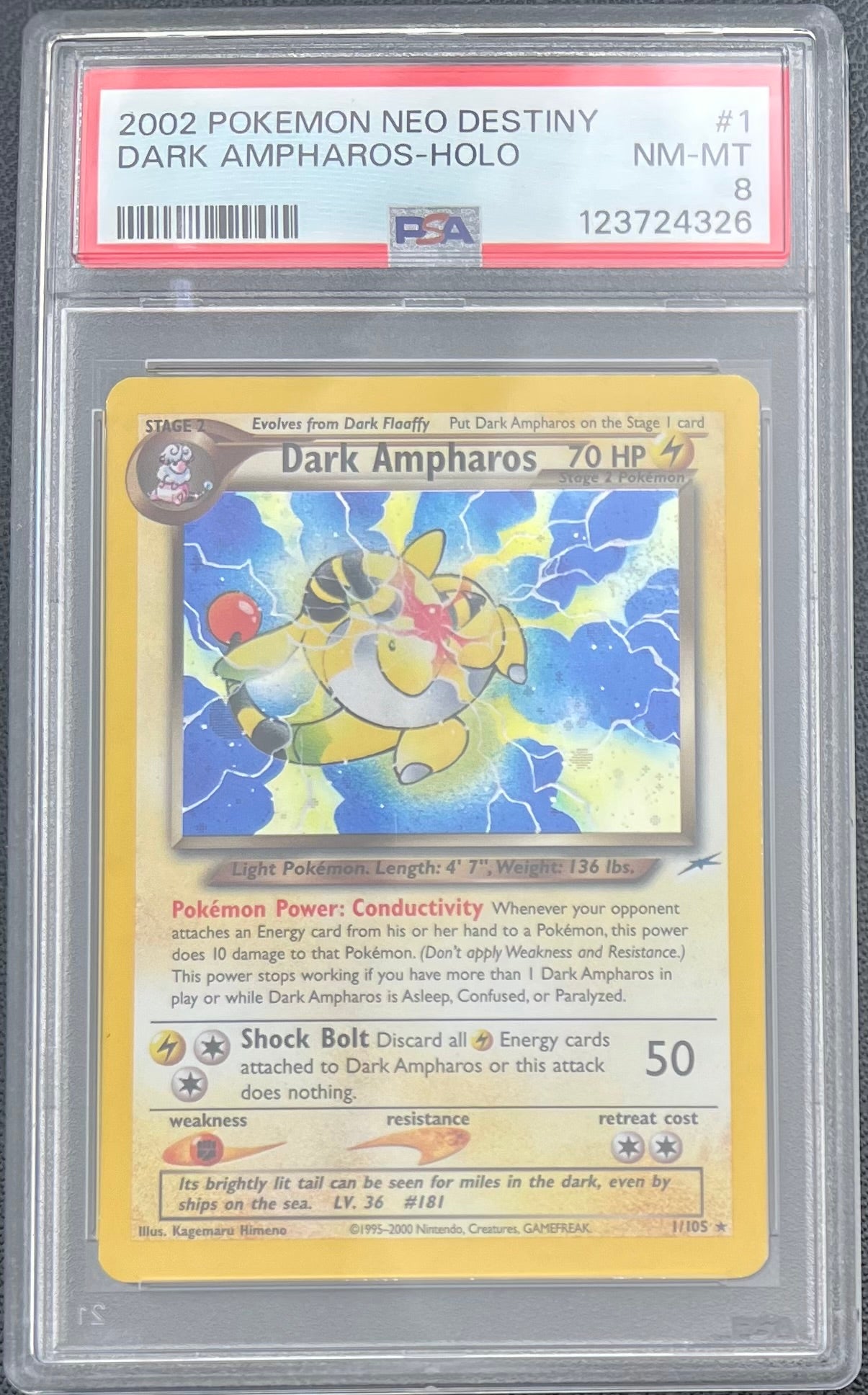 2002 Pokemon Neo Destiny #1 Dark Ampharos Holo PSA 8