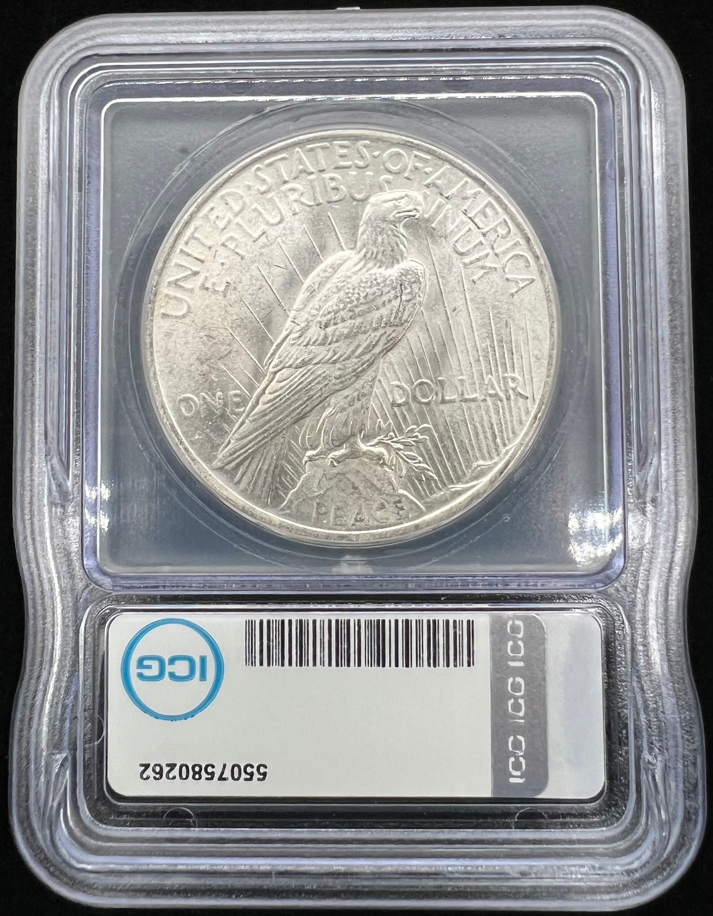 1923 MS63 Peace Silver Dollar ICG