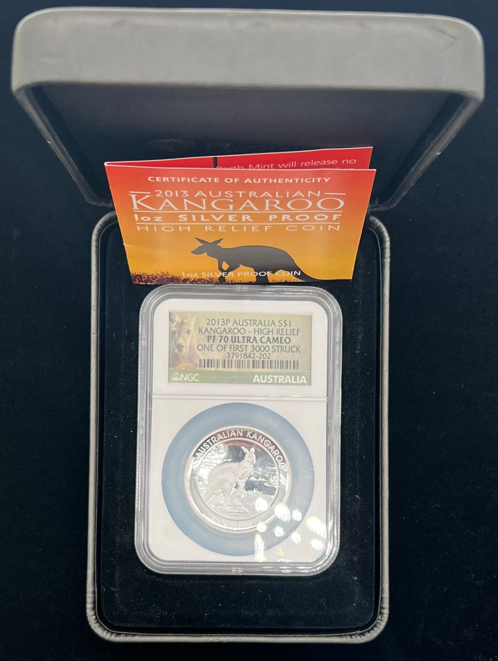 2013 PF70 UCAM Australia Kangaroo High Relief 1oz Silver NGC Thick Slab