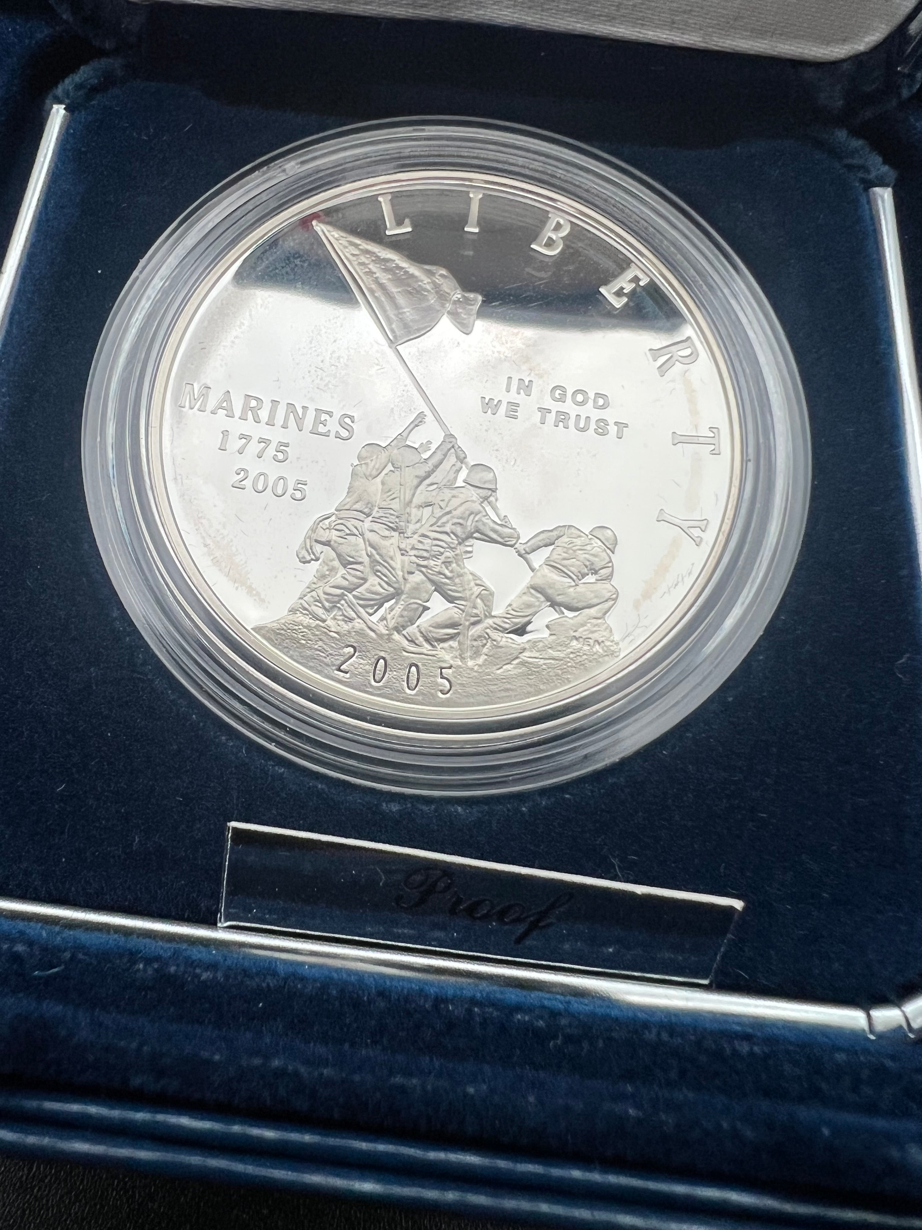 2005-P 90% Proof Marine Corps 230th Anniversary Silver Dollar