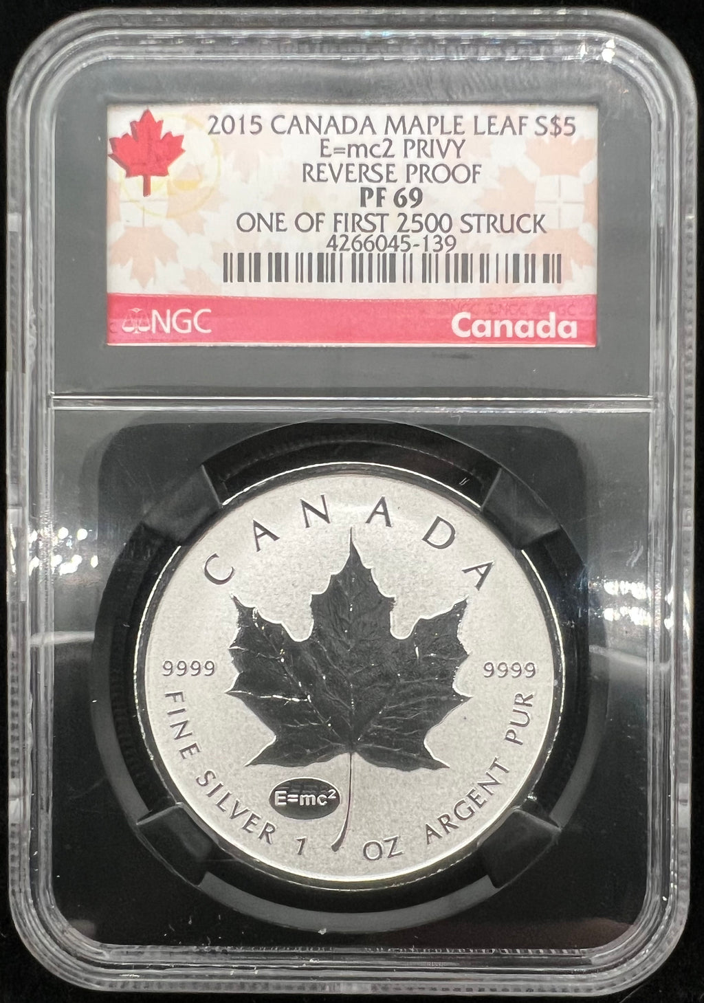 2015 E=MC2 Privy PF69 Reverse Proof Maple Leaf NGC