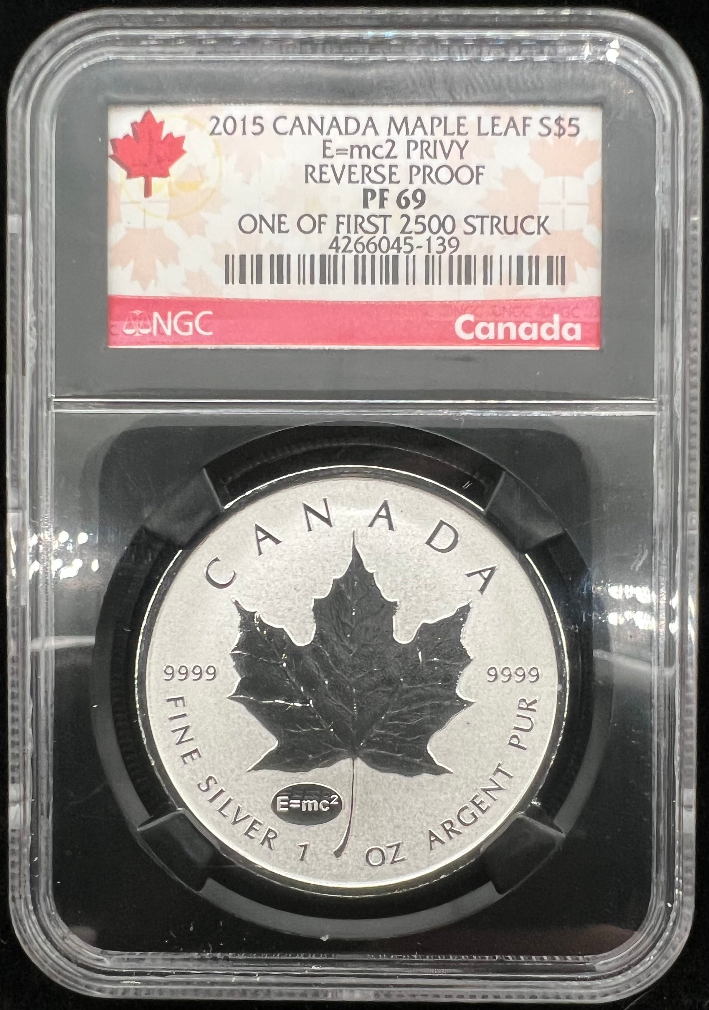 2015 E=MC2 Privy PF69 Reverse Proof Maple Leaf NGC
