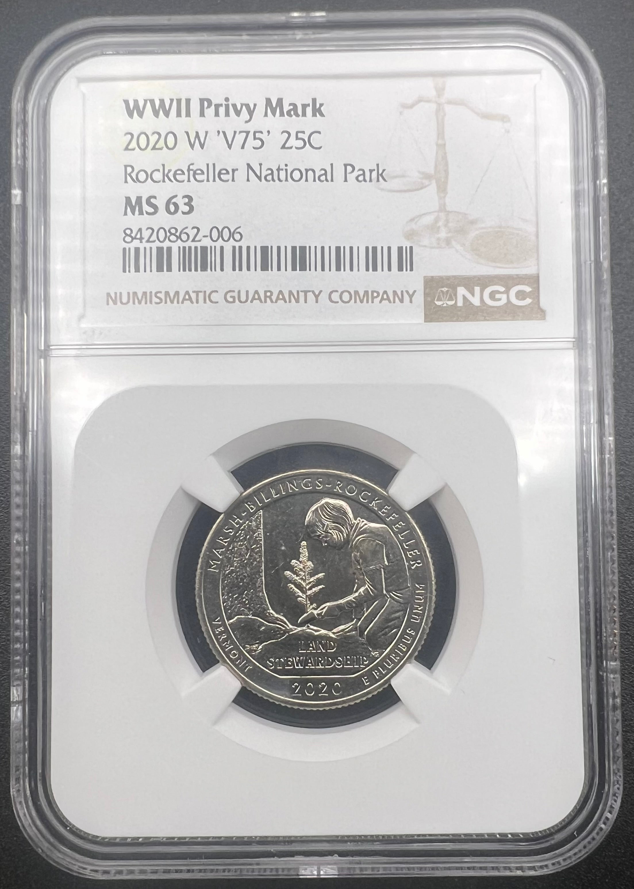 2020-W V75 MS63 Rockefeller National Park West Point Quarter NGC