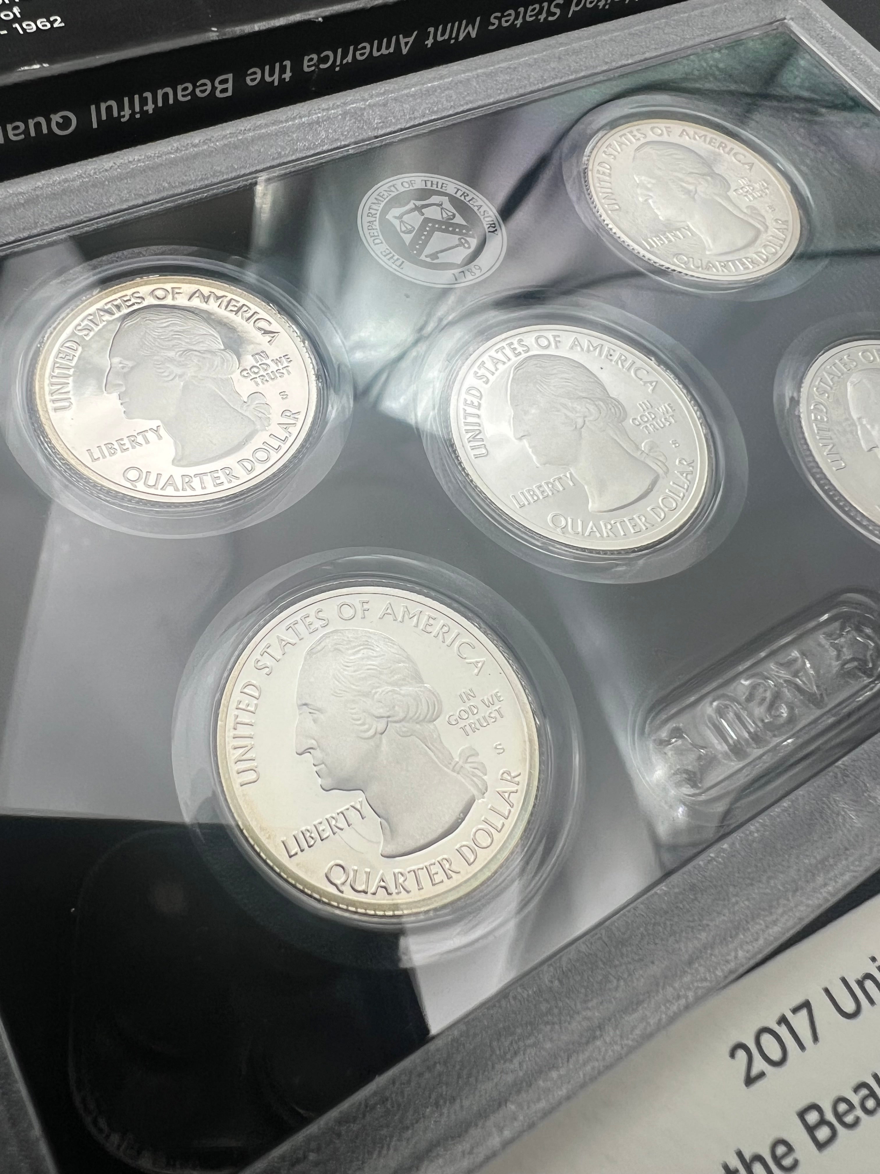 2017 90% Silver US Mint Proof America The Beautiful Silver Quarter Set