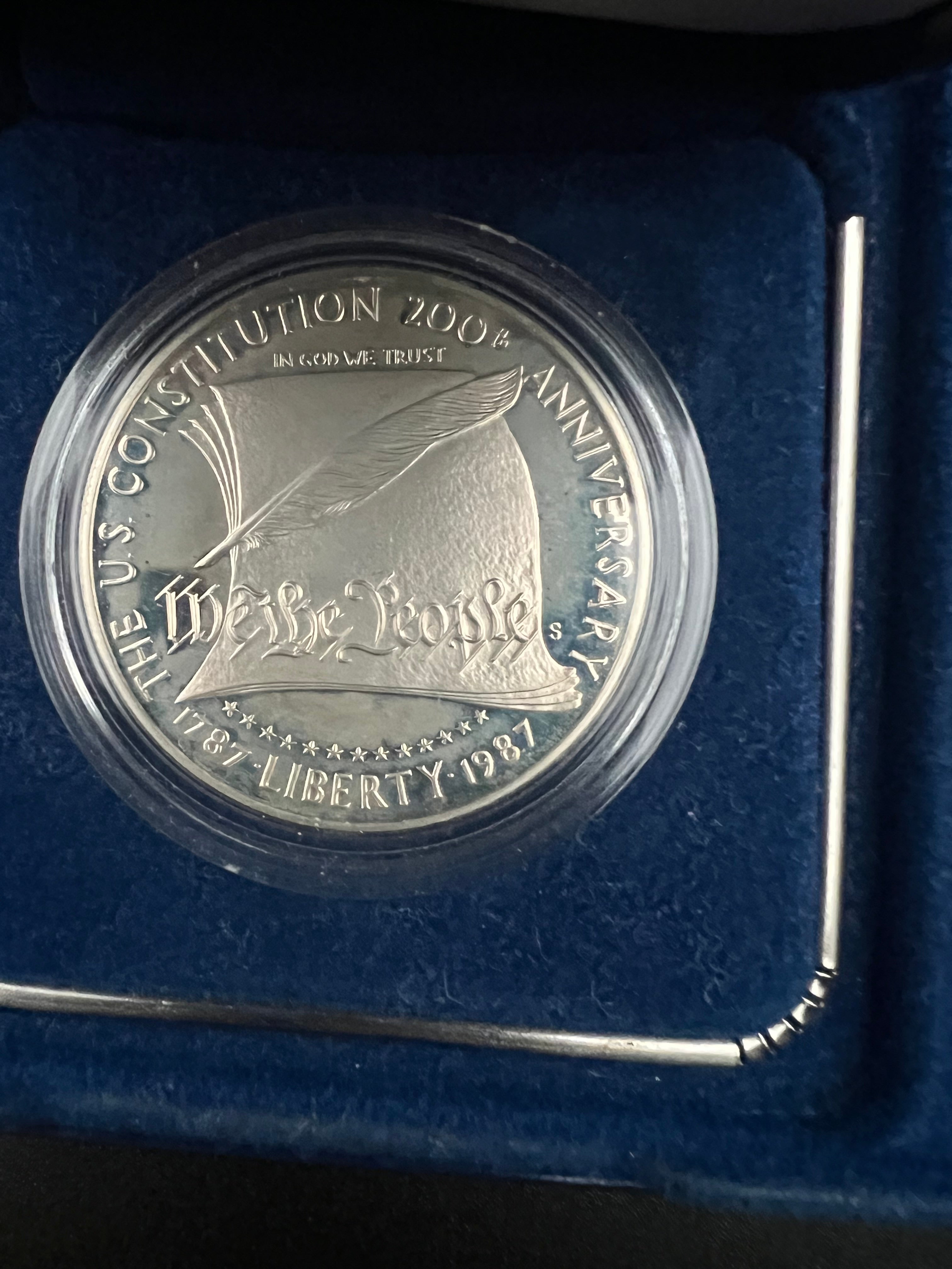 1987-S Constitution Bicentennial 90% Proof Silver Dollar - Incomplete Packaging