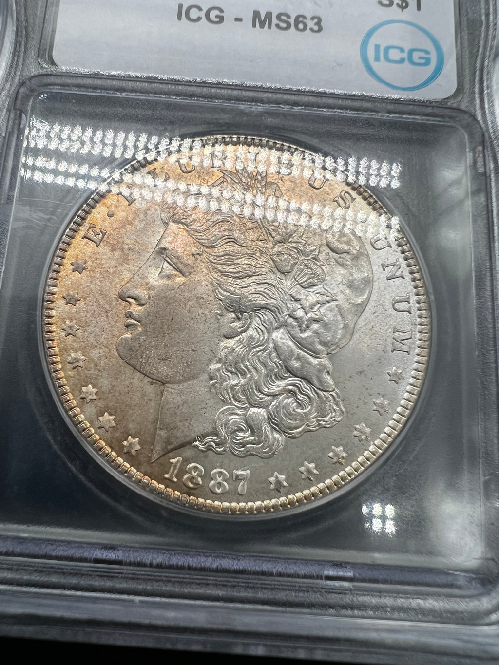 1887 MS63 Colorful Morgan Silver Dollar ICG