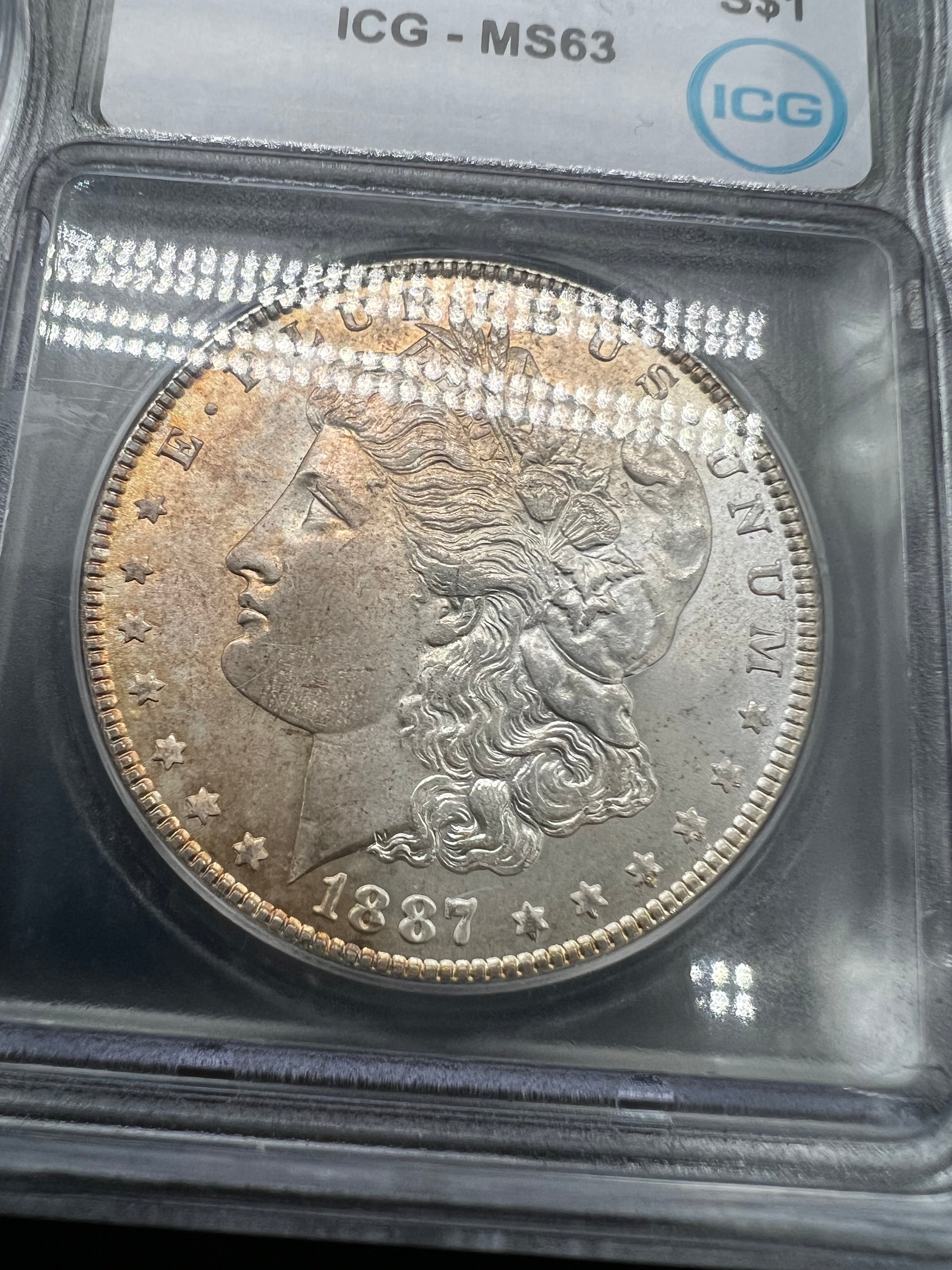 1887 MS63 Colorful Morgan Silver Dollar ICG
