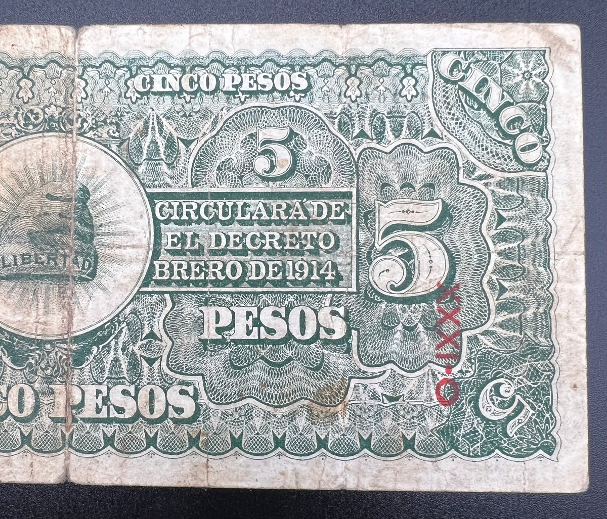 1914 Chihuahua Mexico 5 Pesos Banknote Revolutionary Era