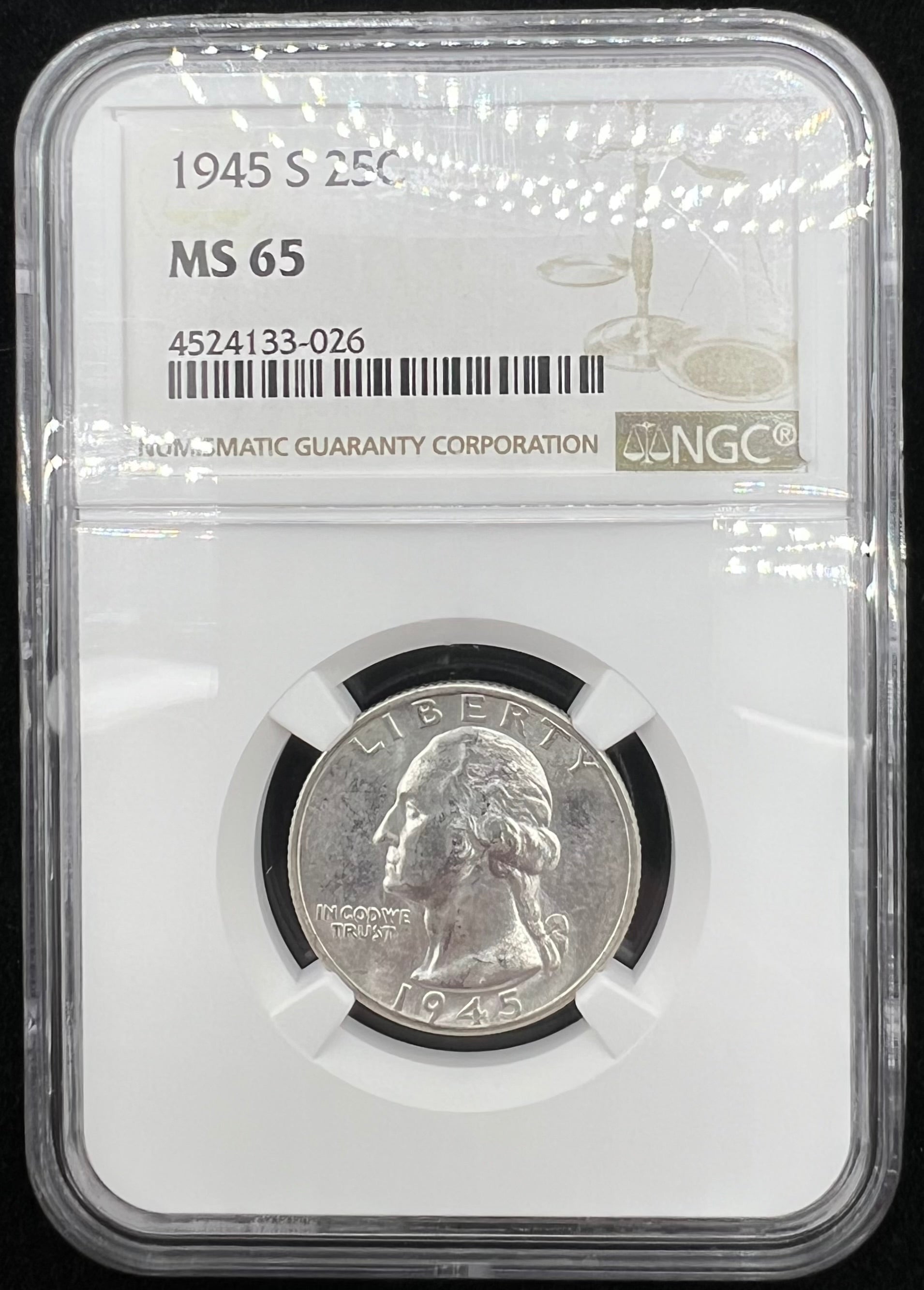 1945-S MS65 Washington Quarter NGC