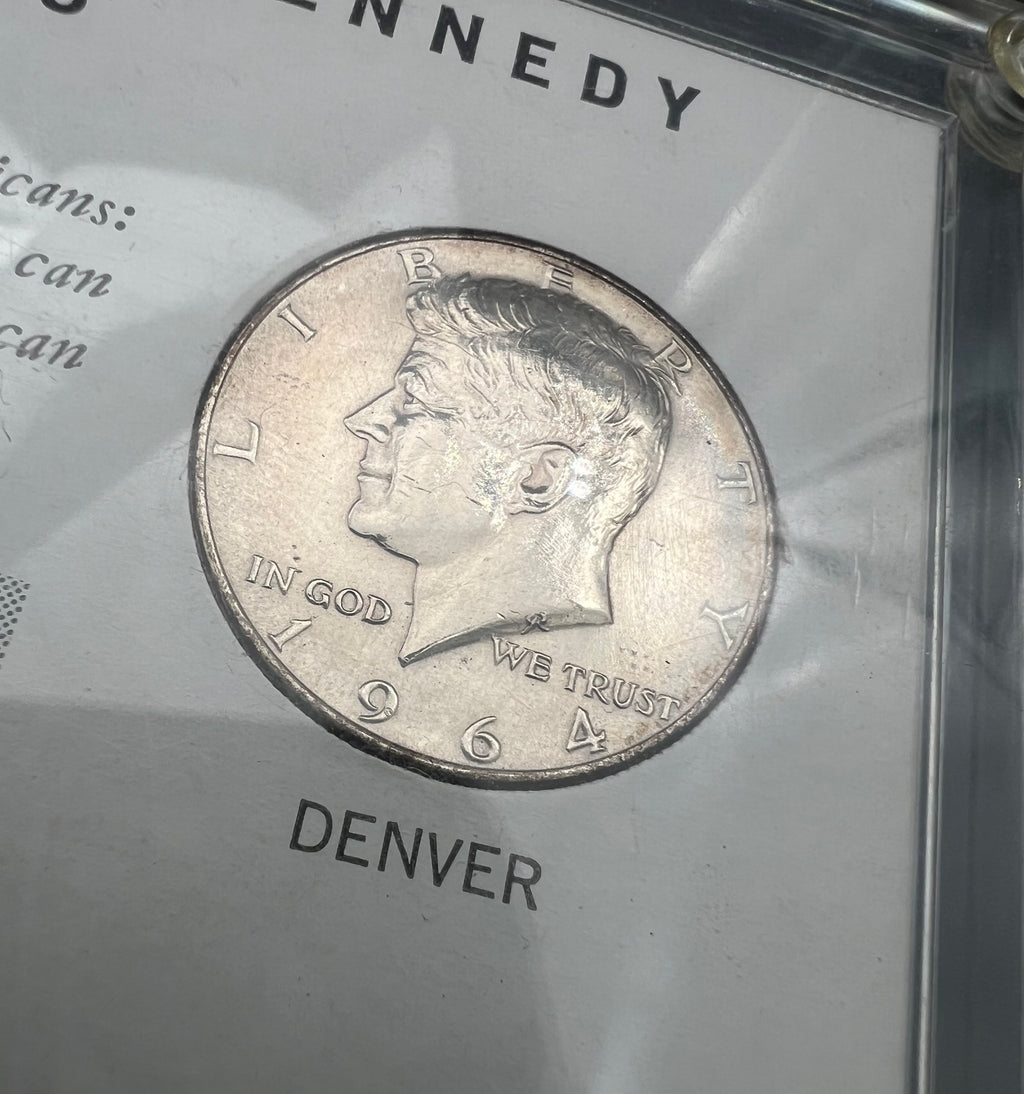 90% Silver 1964 Kennedy Half Dollar  Philadelphia & Denver Set With Stamp