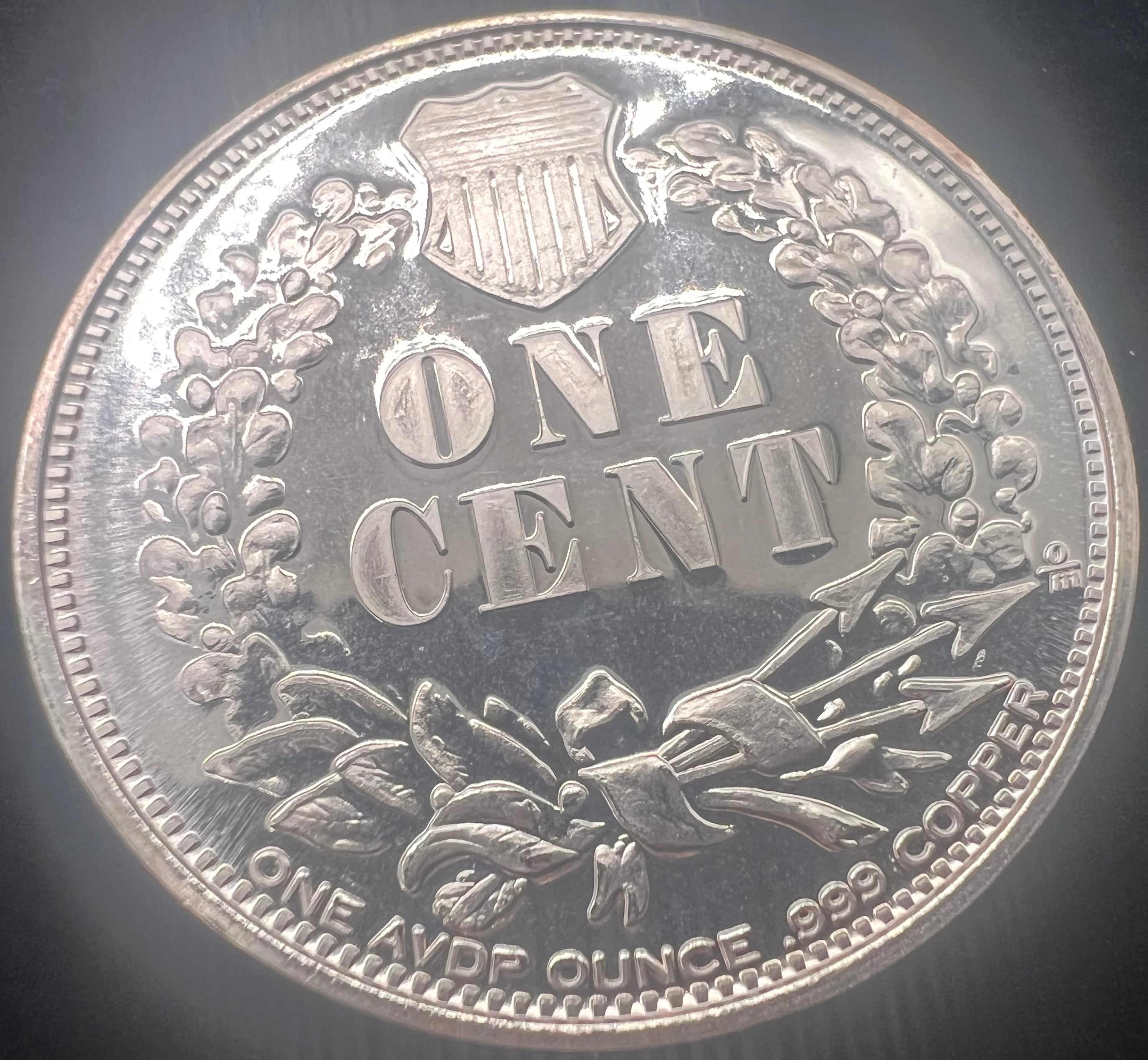 1877 Indian Head Cent 1oz Copper Round
