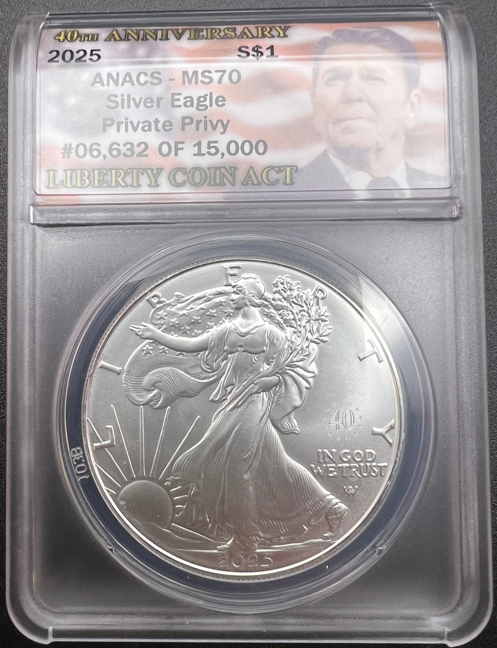 2025 40th Anniversary Privy MS70 American Silver Eagle ANACS