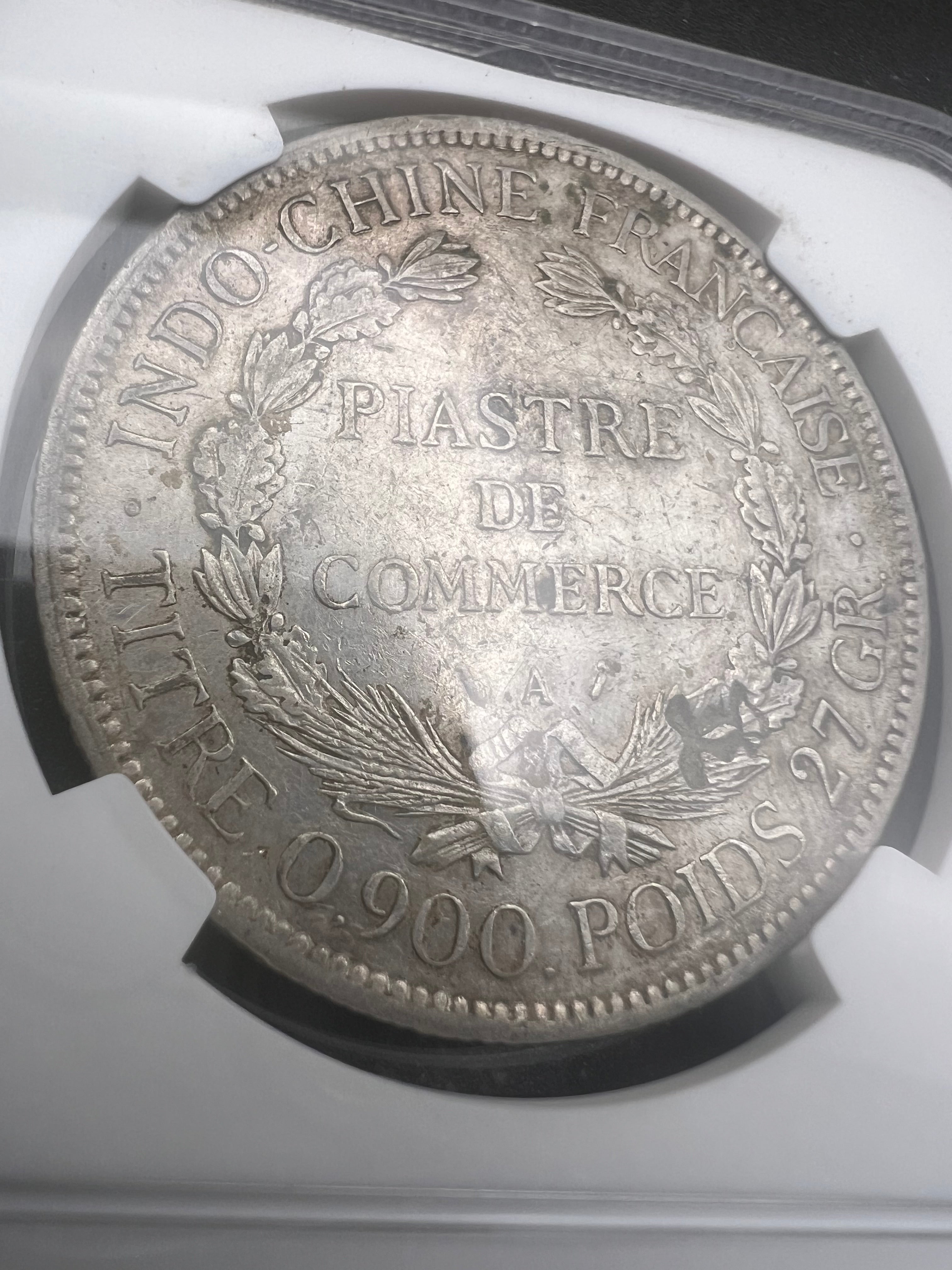 1896-A French Indo China 1 Piastre Chopmarked NGC XF Details