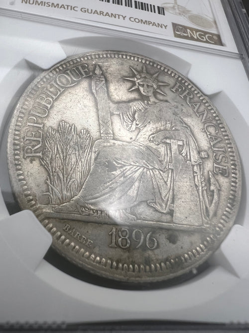 1896-A French Indo China 1 Piastre Chopmarked NGC XF Details
