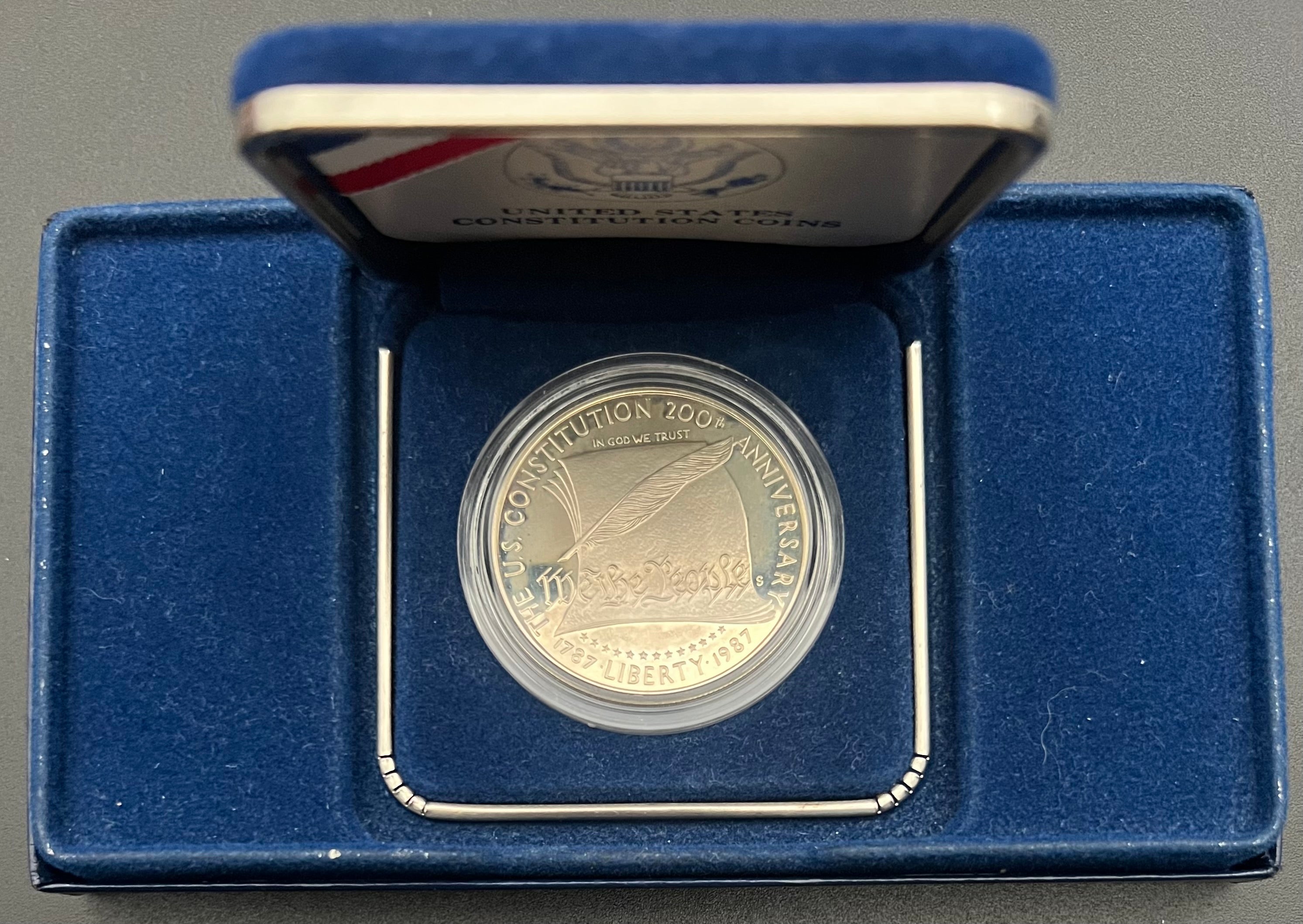 1987-S Constitution Bicentennial 90% Proof Silver Dollar - Incomplete Packaging