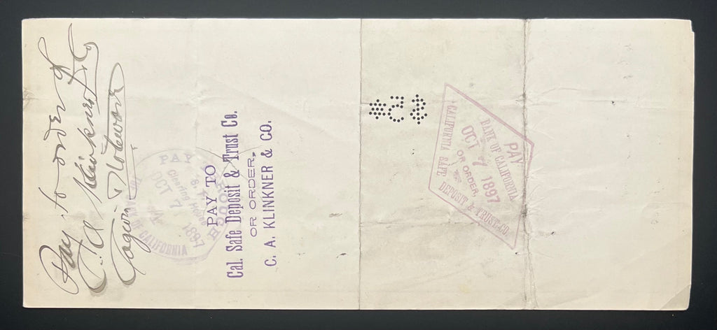 Set of 4 Carson City Nevada Cashiers Checks Dated 1897