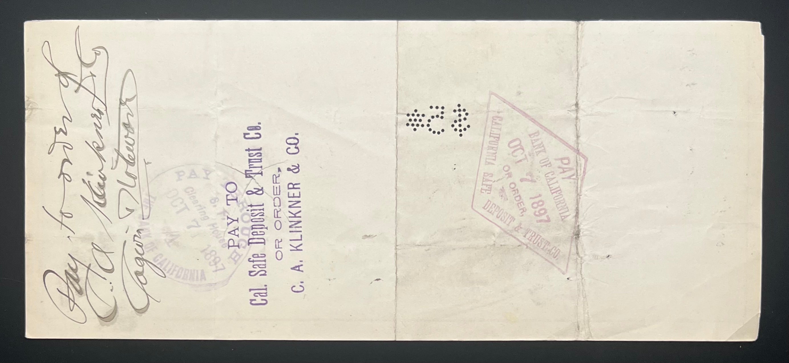 Set of 4 Carson City Nevada Cashiers Checks Dated 1897