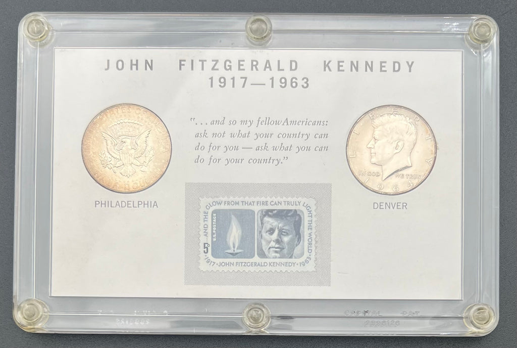 90% Silver 1964 Kennedy Half Dollar  Philadelphia & Denver Set With Stamp