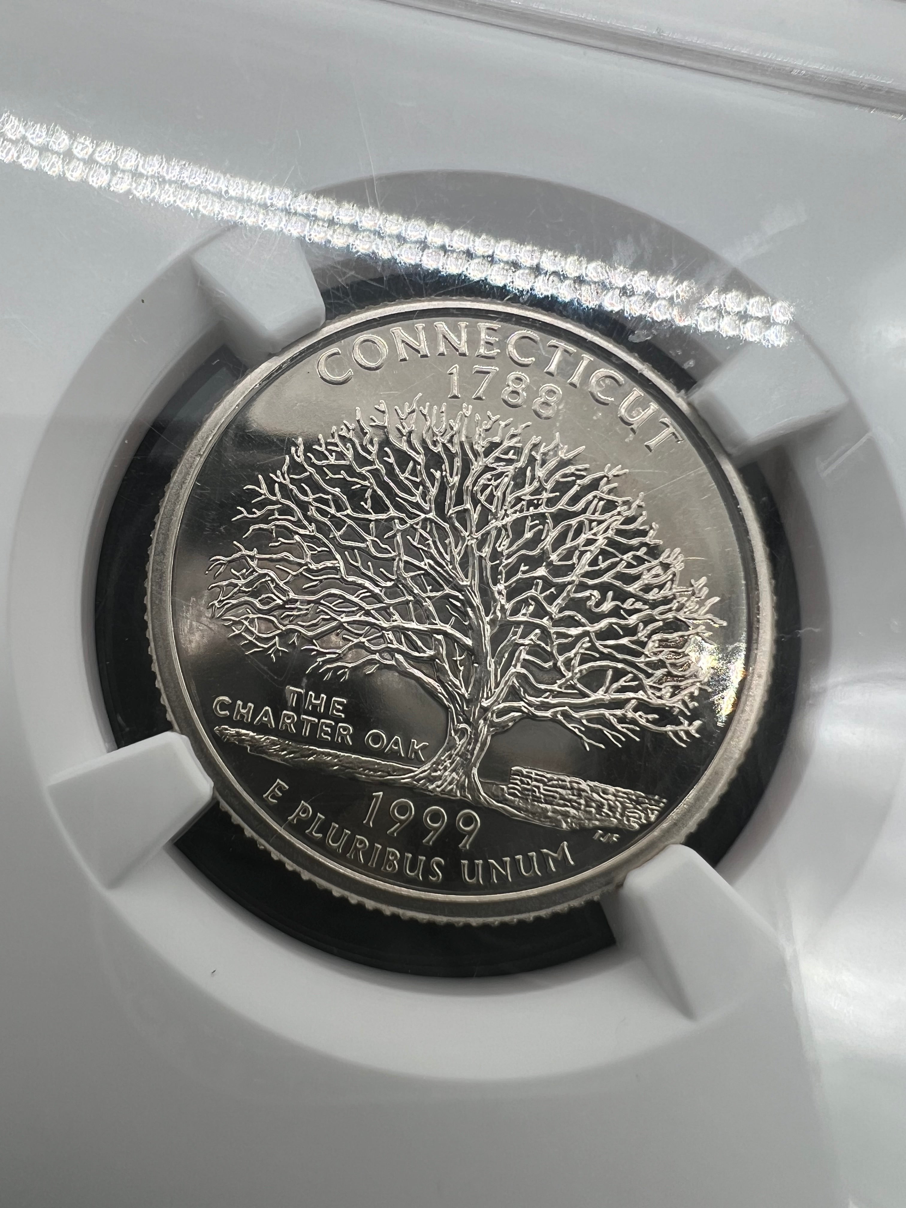 1999-S PR70 Ultra Cameo Connecticut Clad Quarter NGC