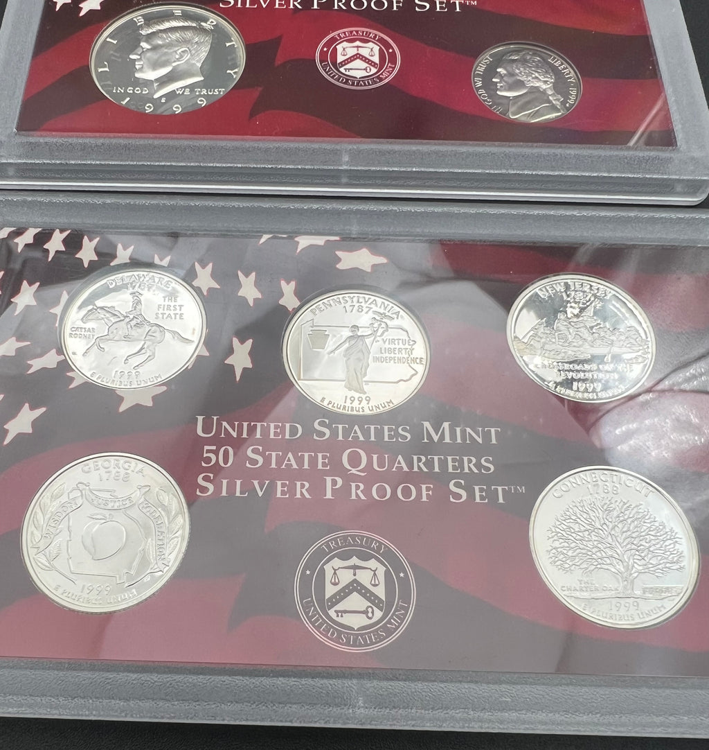 90% Silver 1999 US Mint Silver Proof Set 9 Coin Set