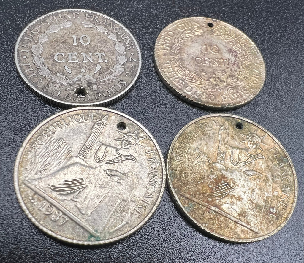 Lot of 4 French Indo China 10 Cents 68% Silver