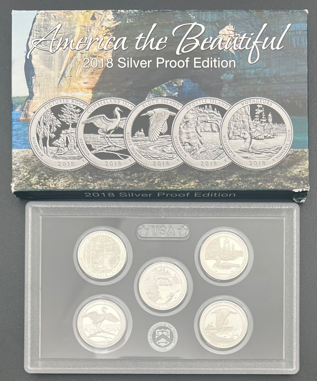 90% Silver 2018 America The Beautiful Proof Silver Quarter Set Third Party Packaging